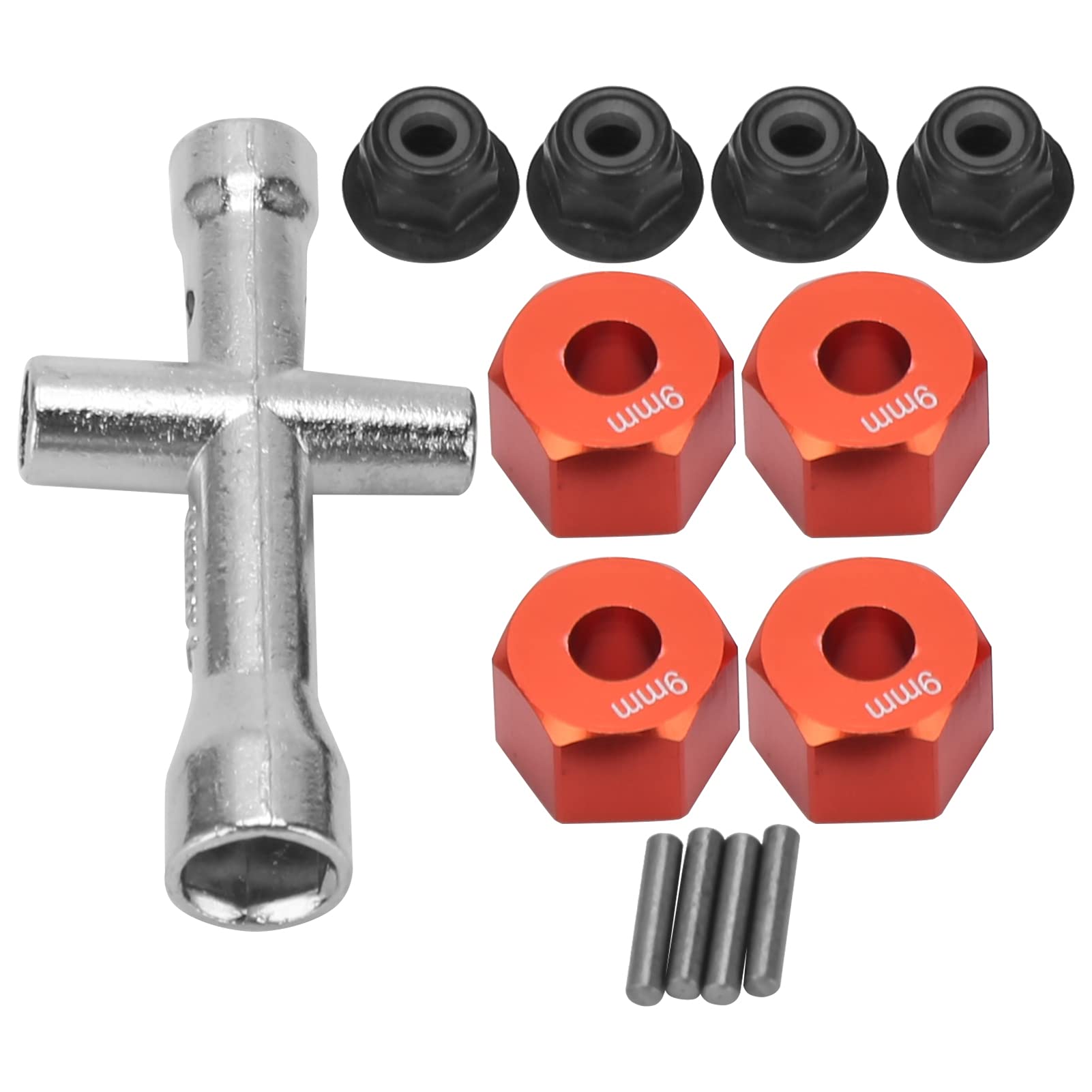 Culnflun 12mm Rad Hex Hub Adapter 9mm Dicke M4 Flanschverriegelungsmuttern Kreuzschlüssel Set für 1/10 RC -Auto (Rot) von Culnflun