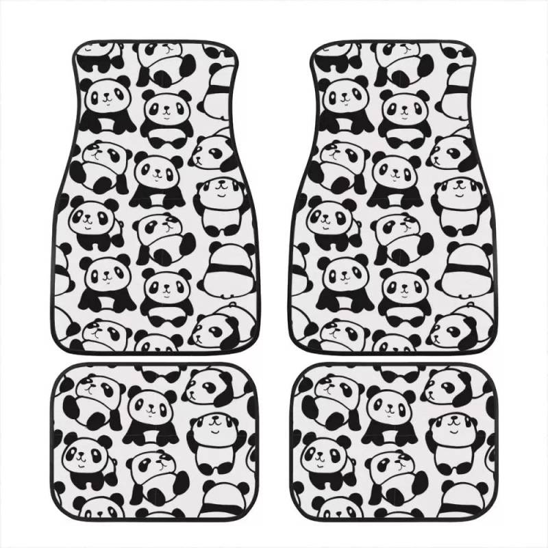 Cumagical Auto-Fußmatten, Cartoon-Panda-Druck, 4-teilig, für vorne und hinten, modisch, für jedes Wetter, bequeme Auto-Bodendecke, universelle Passform für SUVs, Vans und LKWs von Cumagical