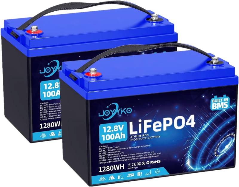 2 Stück LiFePO4 100Ah,Lithium Batterie 12v 100ah, mit BMS Low Temperature Schutz und 15000 Zyklen, 1280Wh Lithiumbatterie für Wohnmobil,Solaranlage, Boot, Haushalt, Solarpanel Kit,Camping von Cunsieun