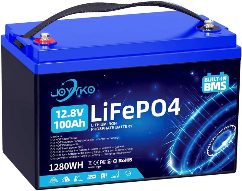Lifepo4 100Ah 12V Lithium Batterie mit Deep Cycle 12.8v 100Ah Wiederaufladbar Batterie mit BMS Schutz 15000 Zyklen Perfekter Ersatz Bleiakku Geeignet für Wohnmobil, Boote, Camping (100ah) von Cunsieun