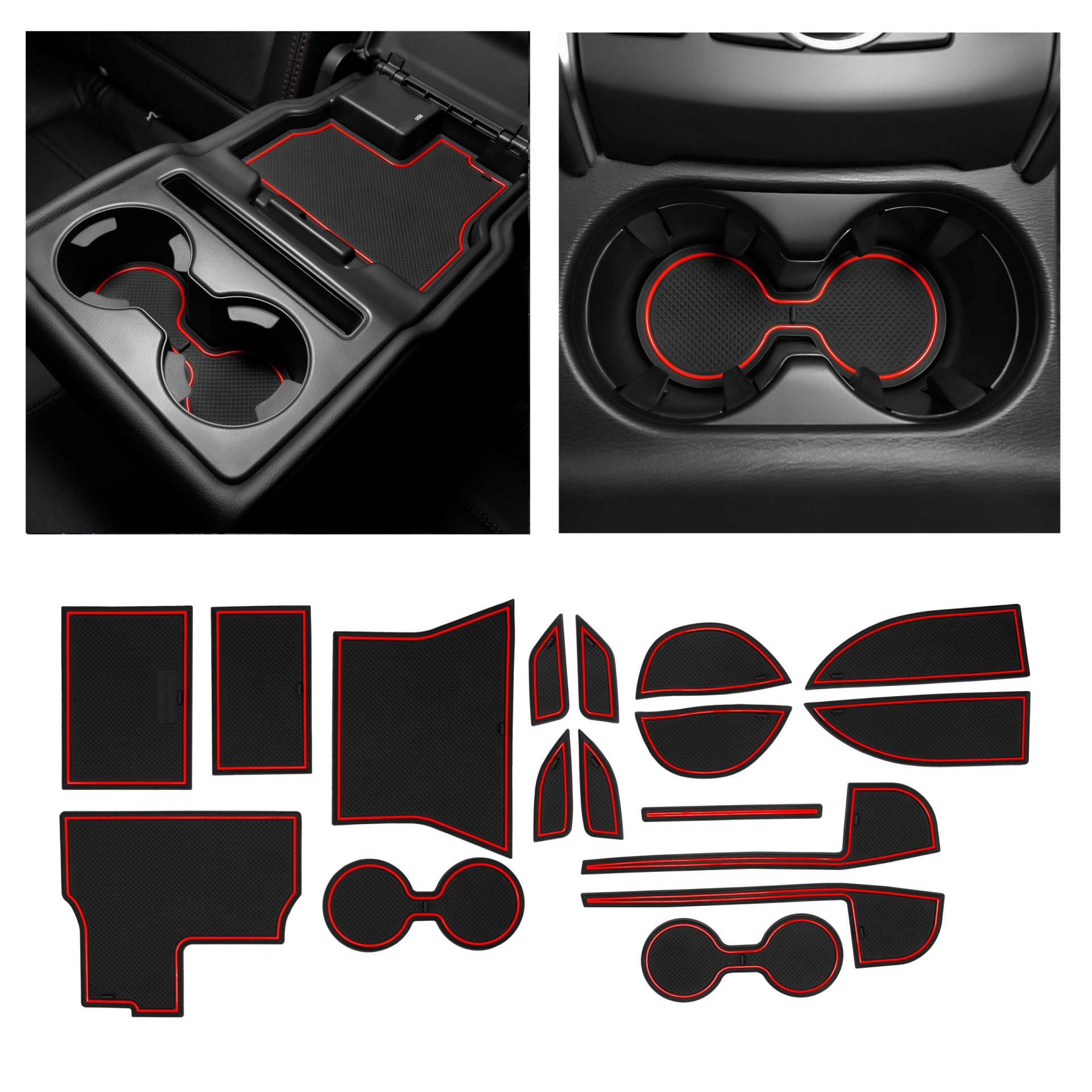 CupHolderHero Für Mazda CX-5 Zubehör 2017–2021 Premium Custom Interior rutschfeste Anti-Staub-Getränkehalter-Einsätze, Mittelkonsole Liner Matten, Türtascheneinlagen, 17-teiliges Set (roter Rand) CupHolderHero Für Mazda CX-5 Zubehör 2017–2021 Premium Custom Interior rutschfeste Anti-Staub-Getränkehalter-Einsätze, Mittelkonsole Liner Matten, Türtascheneinlagen, 17-teiliges Set (roter Rand) von CupHolderHero