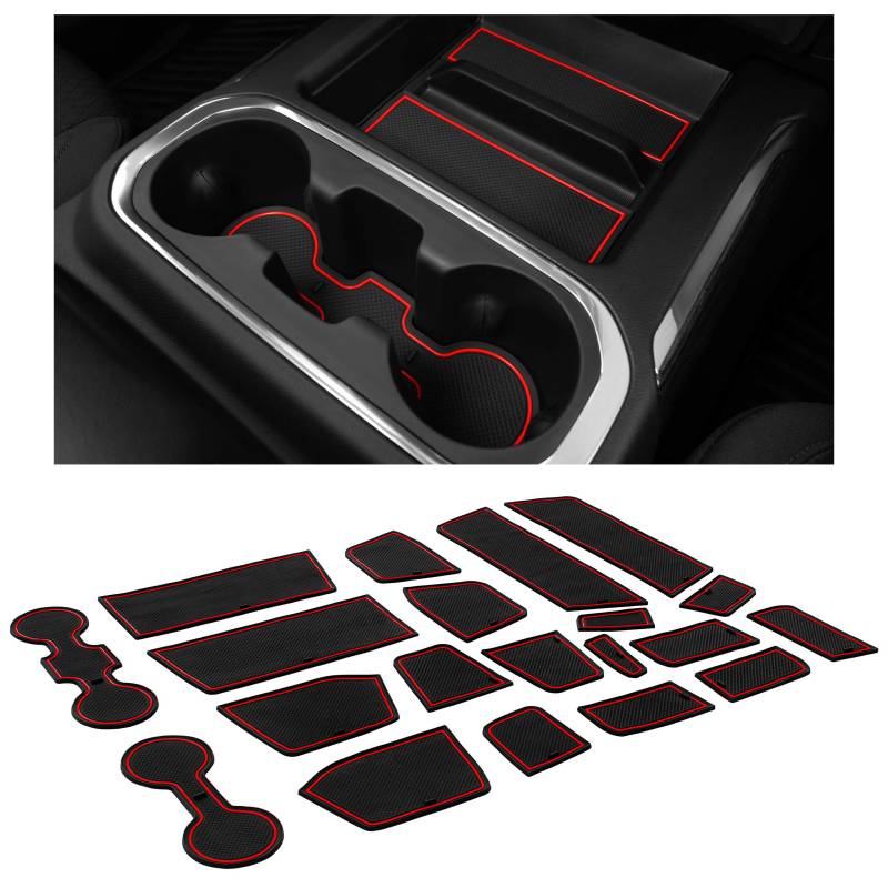 CupHolderHero Passend für Chevy Silverado 1500 Zubehör & GMC Sierra 2014–2022 Premium Custom Interior rutschfeste Anti-Staub-Getränkehalter-Einsatz, Konsolenauskleidung, 24-teiliges Set (CrewCab mit von CupHolderHero