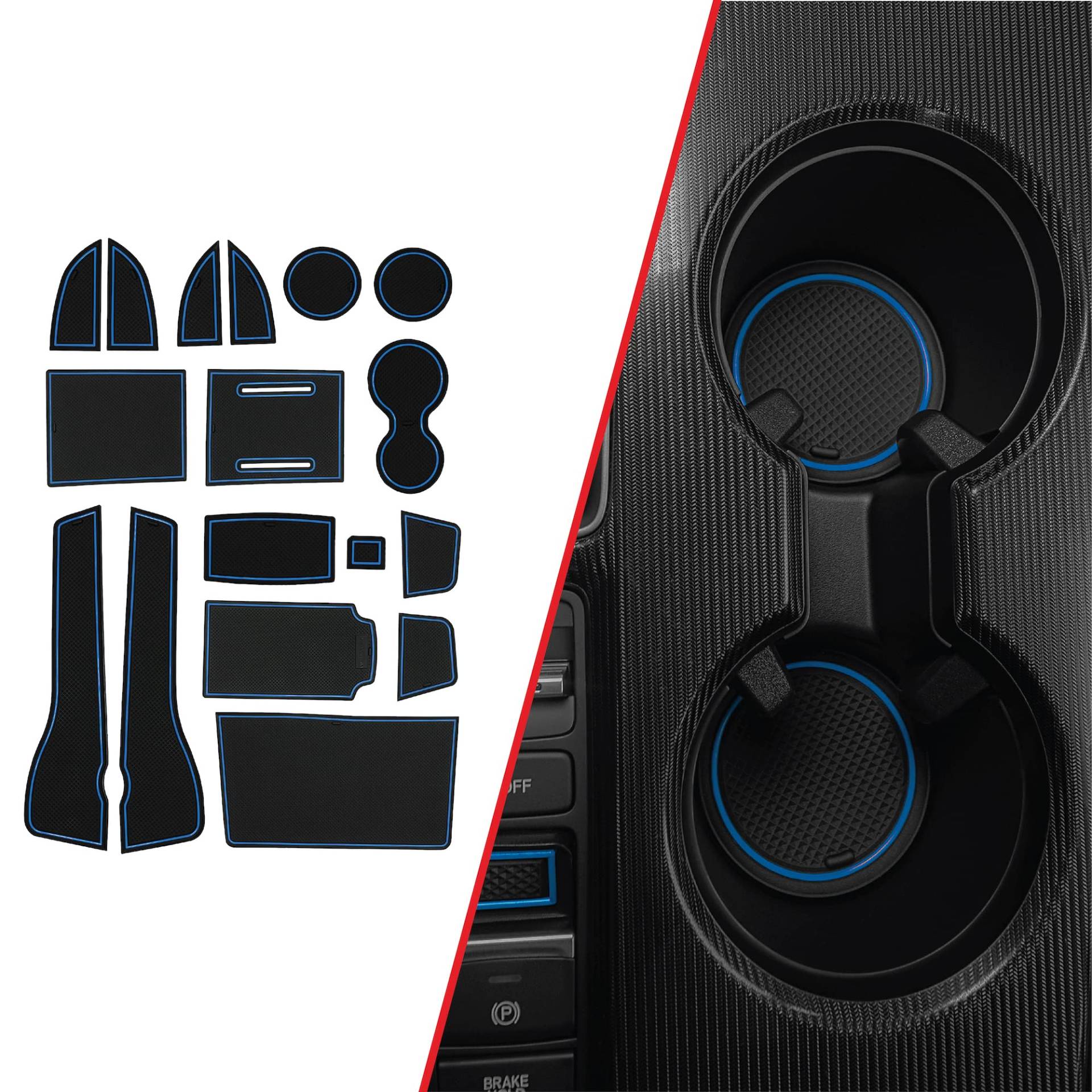 CupHolderHero Passend für Honda Civic Zubehör 2022 Premium Custom Interior rutschfeste Anti Staub Becherhalter-Einsätze, Mittelkonsole Liner Matten, Tür Pocket Liner Set (Sedan) (Blauer Rand) von CupHolderHero