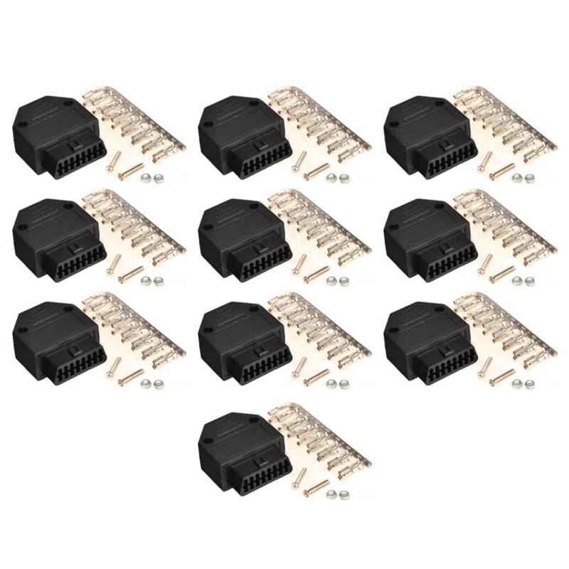 Cusstally 10 x OBD2 OBD II Anschluss A 16 Pin Adapter Diagnosewerkzeug Anschluss OBD + Gehäuse + Klemme + Schrauben von Cusstally
