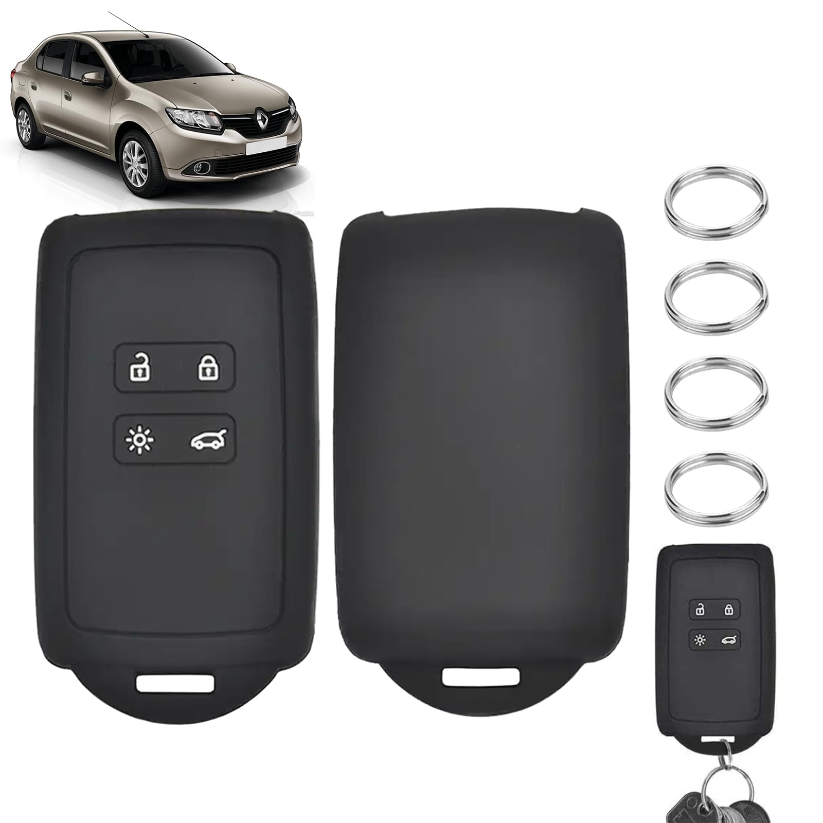 Autoschlüssel Hülle,2 Silikon Autoschlüsselanhänger Hülle,4 Tasten Autoschlüssel Cover Schlüsselkarte Hülle,Silikon Schlüsselanhänger Protector,Kompatibel mit Renault Autos von Cutiolly