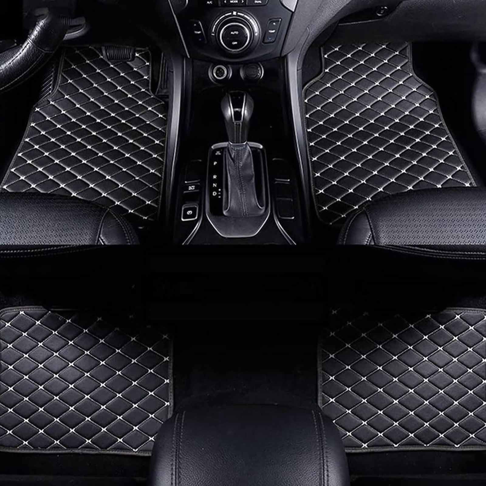 4 Stück Auto Fußmatten für FIAT 500 2013+(LHD), Vorne Hinten Leder Fussmatten Anti-Rutsch Teppiche schutzmatte ZubehöR,C/Black-Beige von CutuLi