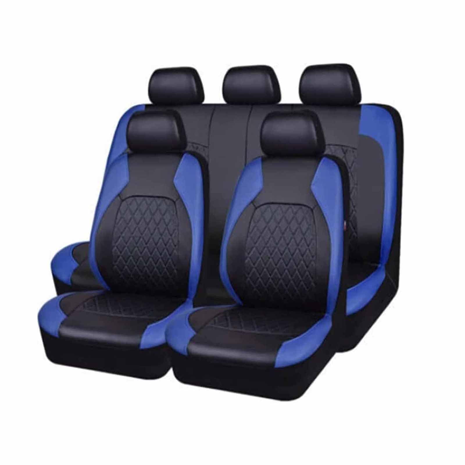 Auto Sitzbezüge Sets Für Citroen C3 Aircross C4 Aircross C5 Aircross C5 Aircross S, 9 Stück Leder Set Sitzbezug Komplett-Set wasserdichte Autositzschoner Zubehör,C/9pcs Set Blue von CutuLi