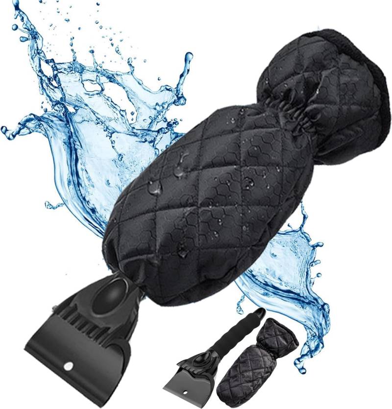 Cveenk Eiskratzer Auto mit Handschuh - Profi Scheibenkratzer mit Eisbrecher - Wasserfest Handschuh mit Velours Gefüttert & Schneekratzer mit rutschfestem Griff - Top Effizienz mit 100% Komfort von Cveenk