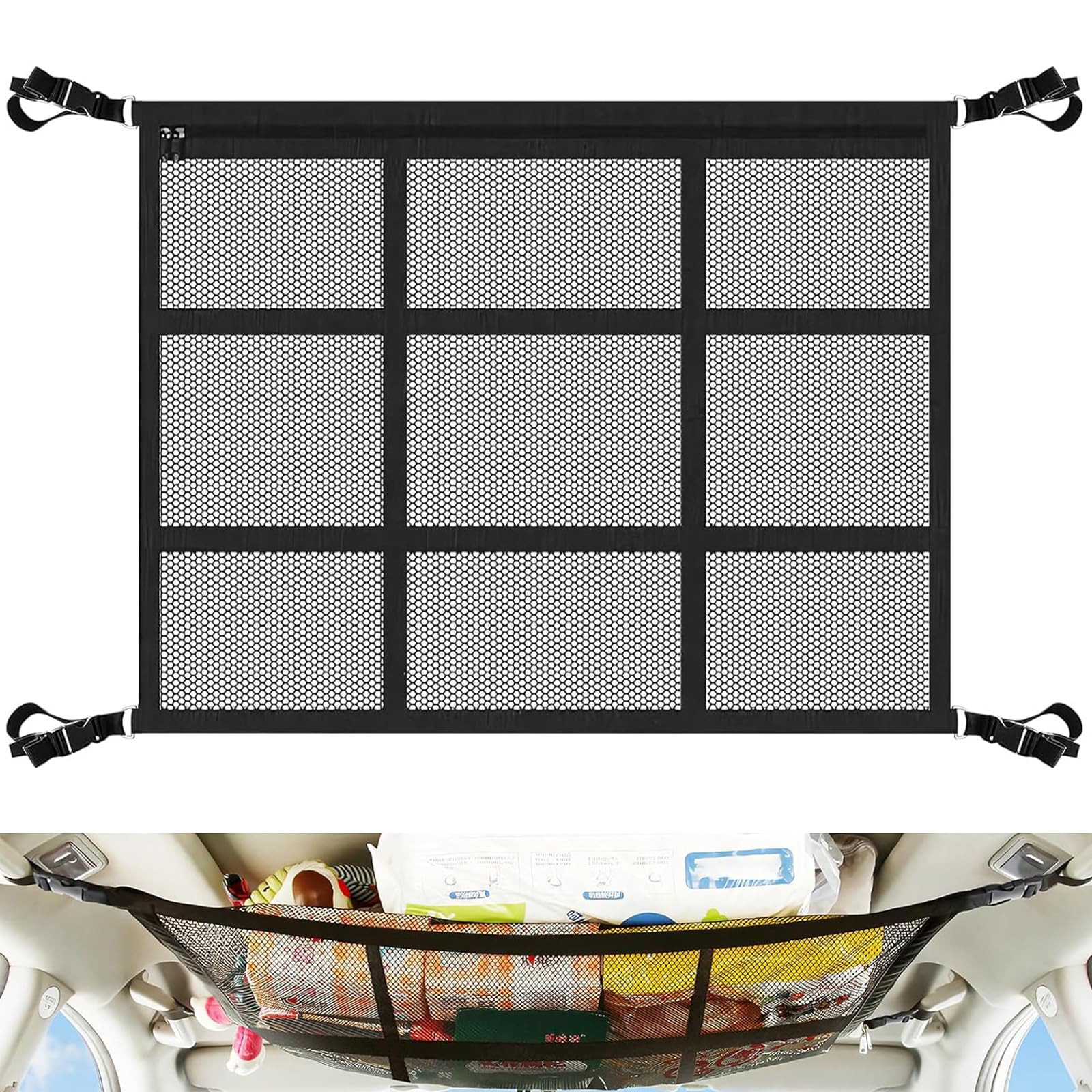 Gepäcknetz Auto 90x65 cm, Universal Gepäcknetz Netztasche mit Reißverschluss für Aufbewahrung, Doppellagige Autodach Aufbewahrung für Decken, Auto Camping Zubehör Autonetz Organizer für SUV Van Gepäcknetz Auto 90x65 cm, Universal Gepäcknetz Netztasche mit Reißverschluss für Aufbewahrung, Doppellagige Autodach Aufbewahrung für Decken, Auto Camping Zubehör Autonetz Organizer für SUV Van von Cveenk