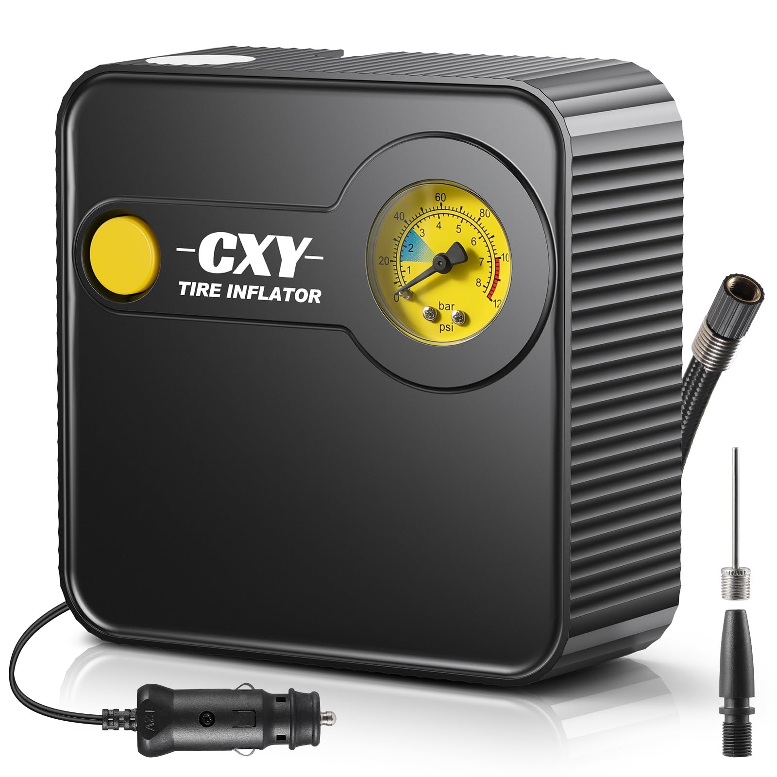 Cxy Elektrische Luftpumpe-Auto Kompressor mit LED-Licht & Reifendruckmesser - Schnelle Aufpumpung Tragbare Auto Luftpumpe Fahrradluftpumpe Kompressor für Auto, Fahrrader, Motorrad, Ball von Cxy