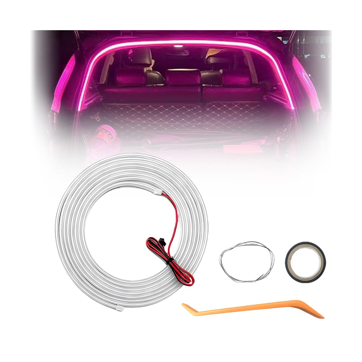 Czerio Dynamic Flowing Car Trunk Light Strip, Kofferraum Beleuchtung Led Band, Automatischer Sensor Tail Box Light Strip, Kofferraum Lichtstreifen Lichtleiste (Lila, 4m Dauerlicht) von Czerio