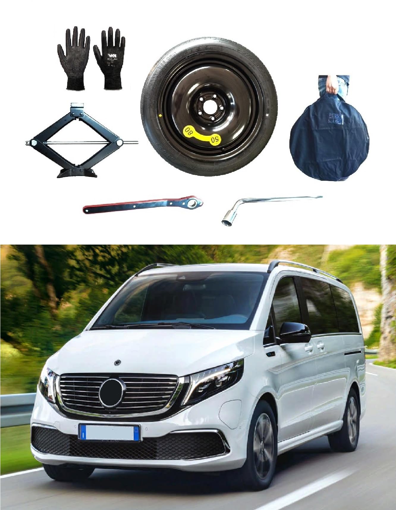 17" Notrad kompatibel mit Mercedes EQV 447 mit Wagenheber, Schlüssel, Handschuhe und Tasche 17" Notrad kompatibel mit Mercedes EQV 447 mit Wagenheber, Schlüssel, Handschuhe und Tasche von D'ANGELO 1988