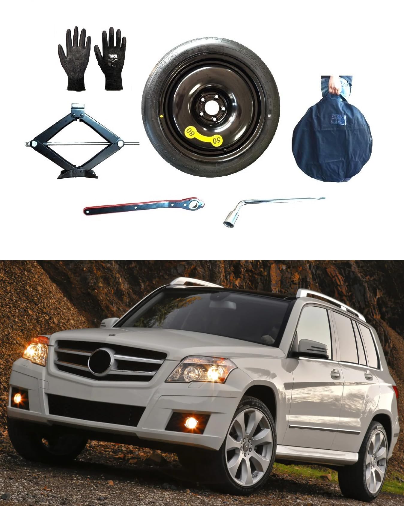 17" Notrad kompatibel mit Mercedes GLK mit Wagenheber, Schlüssel, Handschuhe und Tasche 17" Notrad kompatibel mit Mercedes GLK mit Wagenheber, Schlüssel, Handschuhe und Tasche von D'ANGELO 1988