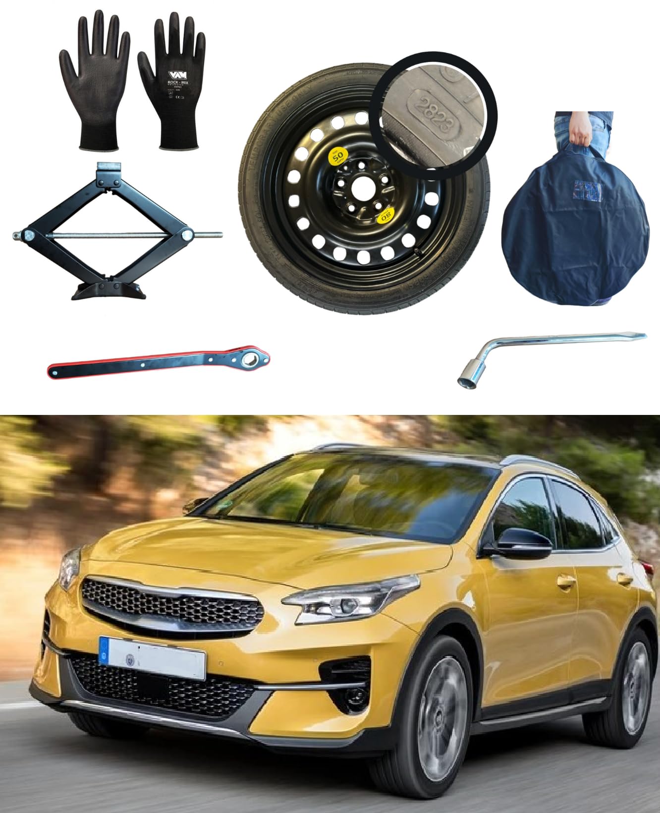 D'ANGELO 1988 Ersatzrad-Set 17 Zoll, kompatibel mit Kia XCeed mit Wagenheber, Schlüssel, Handschuhe und Tasche 125/80R17, R026D D'ANGELO 1988 Ersatzrad-Set 17 Zoll, kompatibel mit Kia XCeed mit Wagenheber, Schlüssel, Handschuhe und Tasche 125/80R17, R026D von D'ANGELO 1988