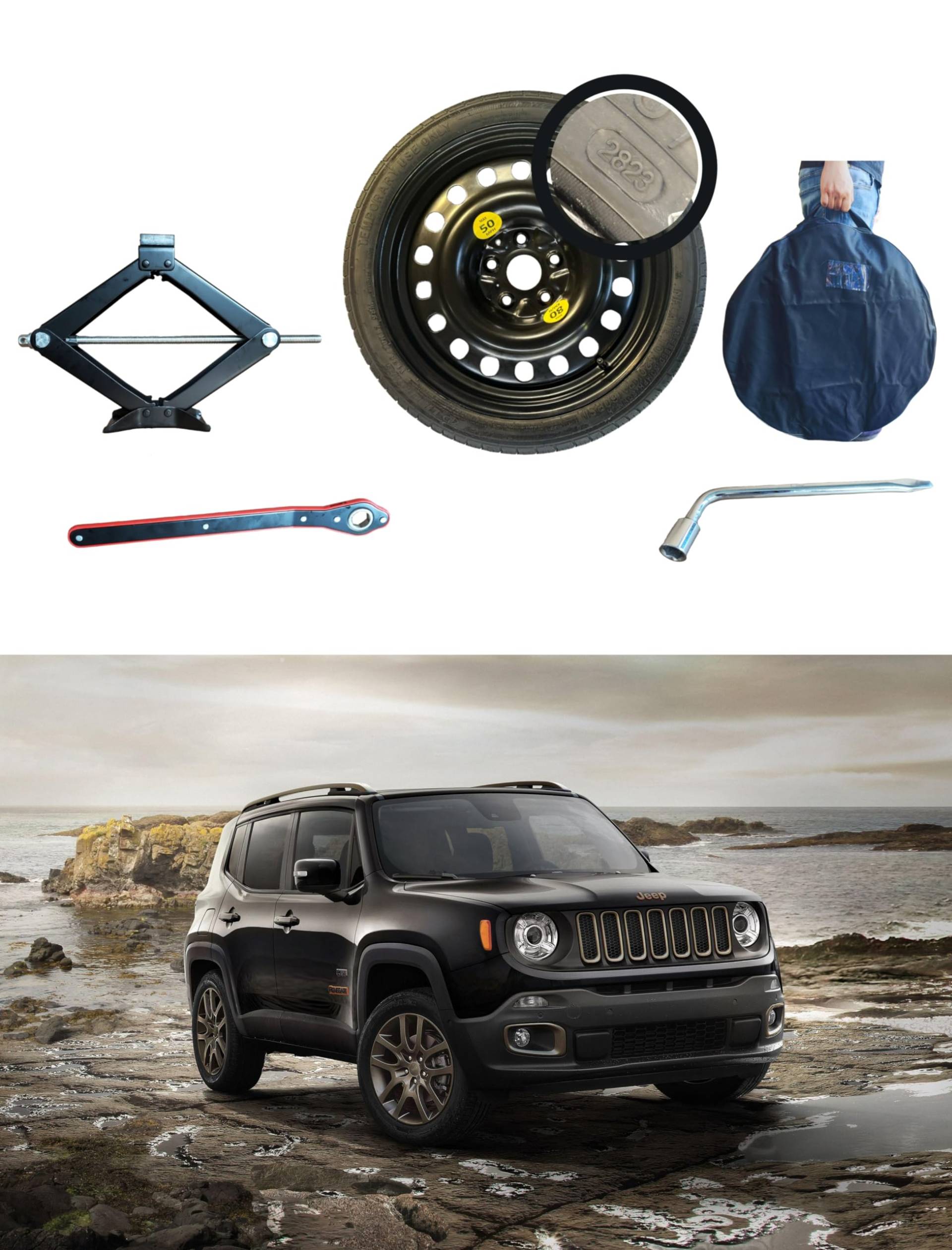 D'ANGELO 1988 Ersatzradsatz 18 Zoll kompatibel mit Jeep Renegade Phev 4XE mit Wagenheber, Schlüssel und Tasche, R619AF D'ANGELO 1988 Ersatzradsatz 18 Zoll kompatibel mit Jeep Renegade Phev 4XE mit Wagenheber, Schlüssel und Tasche, R619AF von D'ANGELO 1988