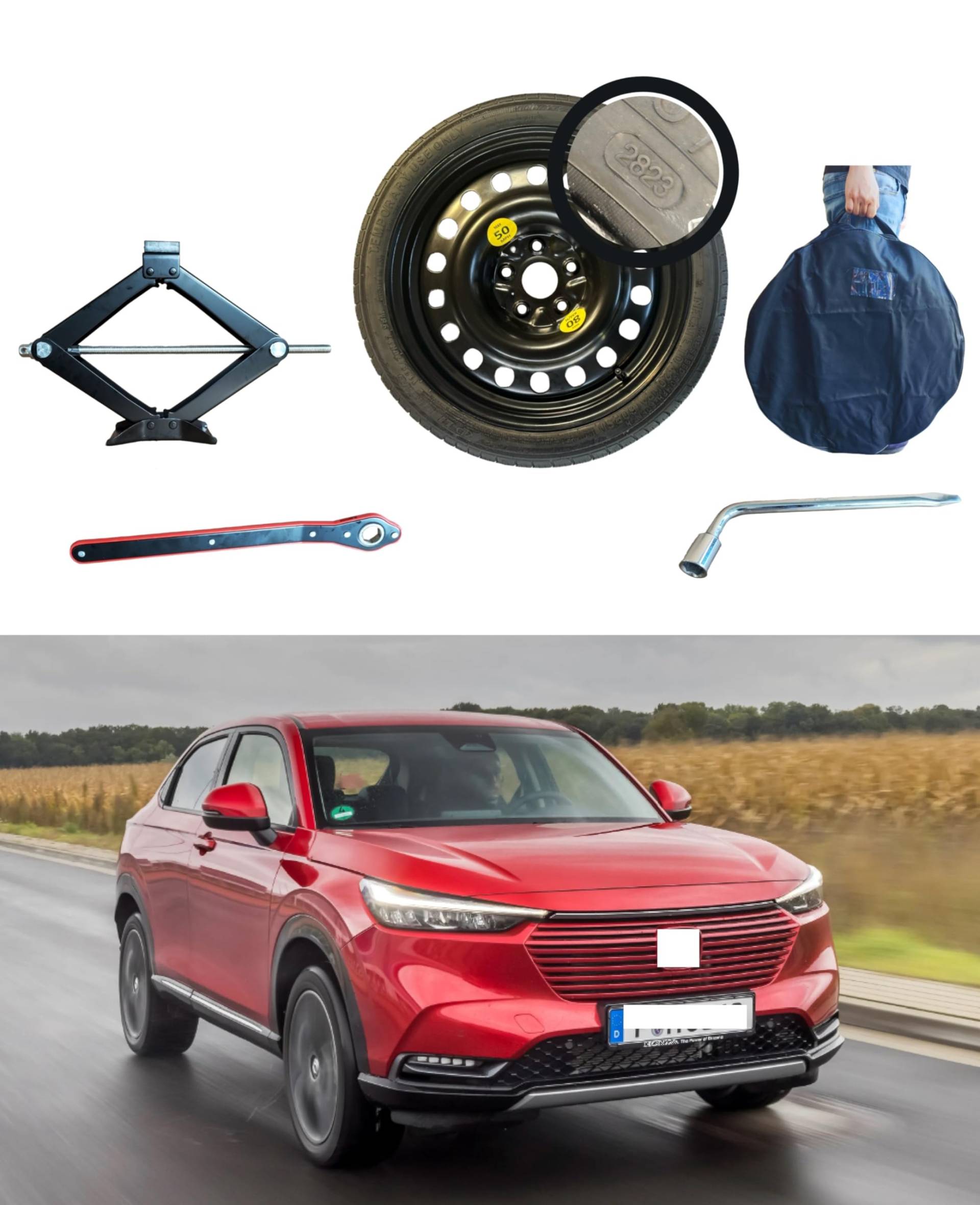 Ersatzrad, 45,7 cm (18 Zoll), kompatibel mit Honda HR-V mit Wagenheber, Schlüssel und Tasche von D'ANGELO 1988