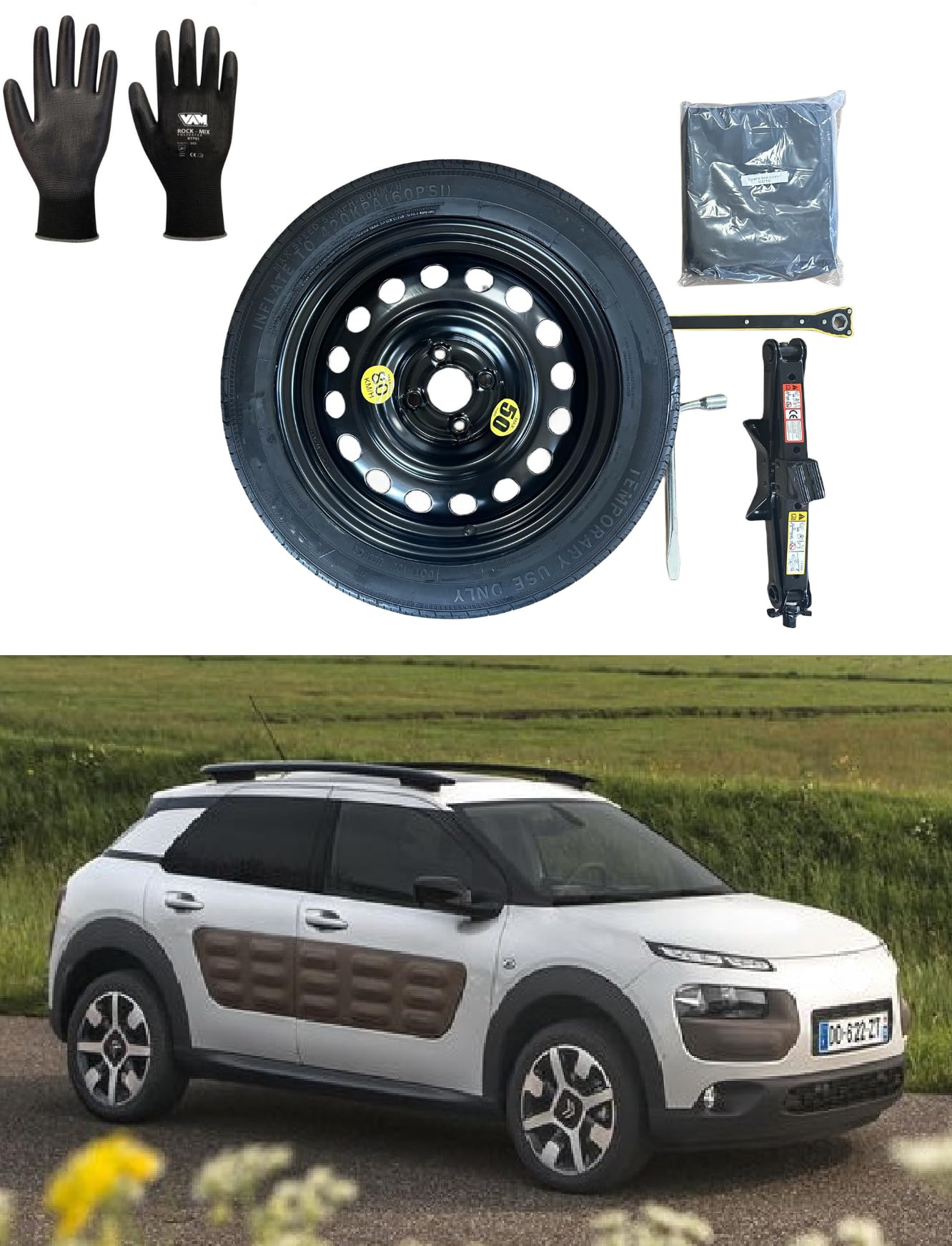 Ersatzrad Kit 16 Zoll kompatibel mit Citroën C4 Cactus (2014>) mit Wagenheber, Schlüssel und Tasche 125/80R16 von D'ANGELO 1988