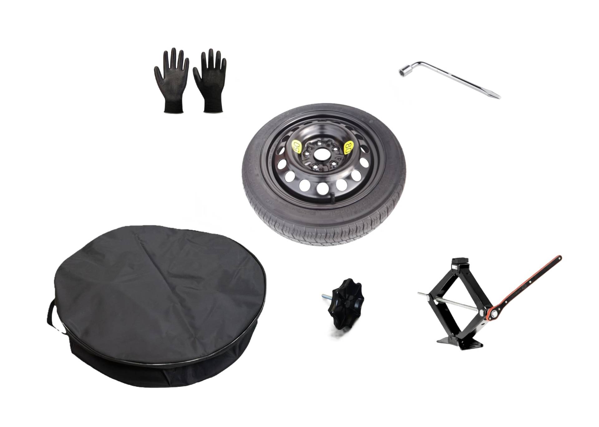 Ersatzrad-Set, 43,2 cm (17 Zoll), kompatibel mit Kia Niro mit Wagenheber, Schlüssel, Schraube, Handschuhe und Tasche von D'ANGELO 1988