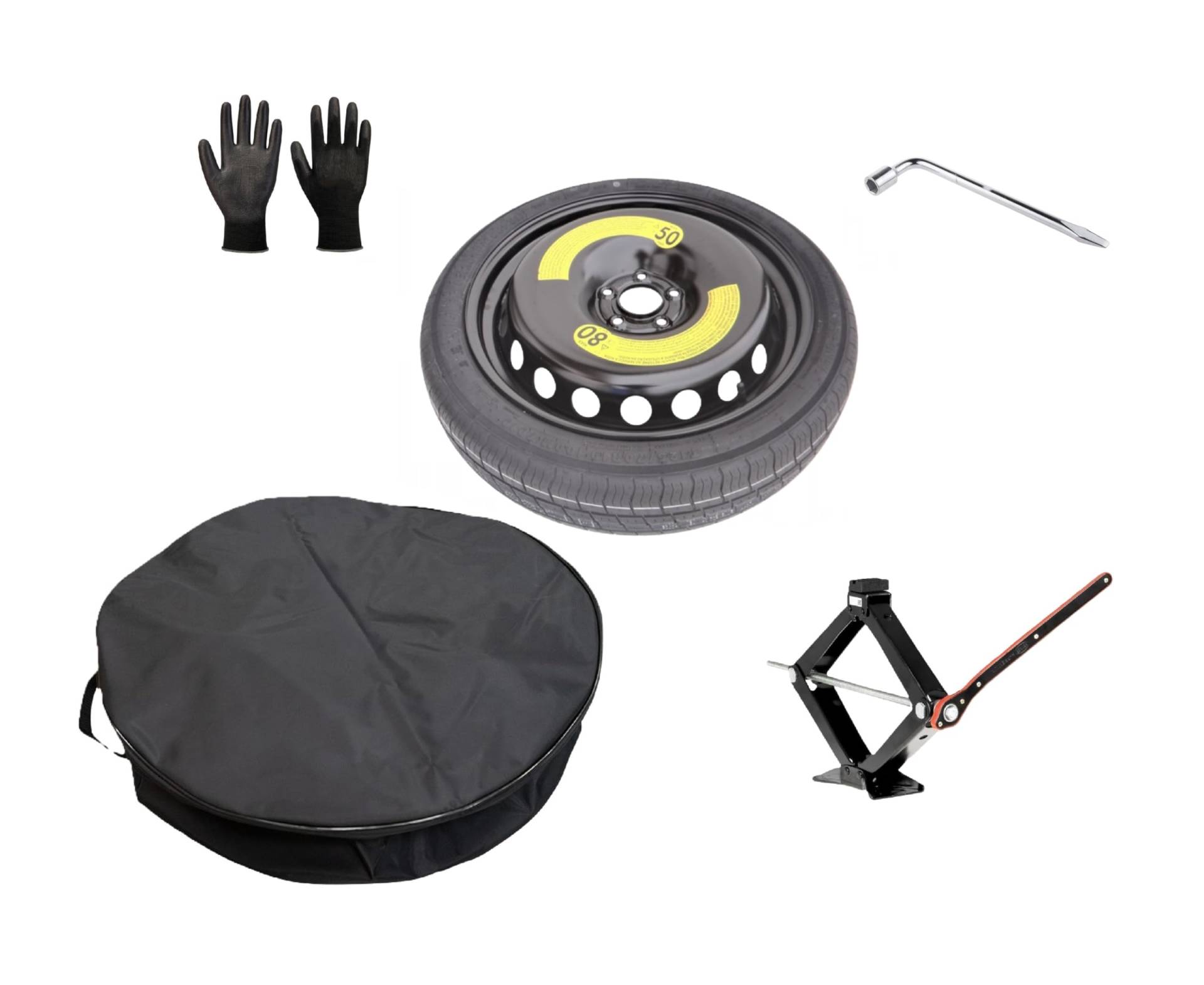 Ersatzrad-Set, 45,7 cm (18 Zoll), kompatibel mit Seat Ibiza mit Wagenheber, Schlüssel, Handschuhe und Tasche 125/60R18 von D'ANGELO 1988