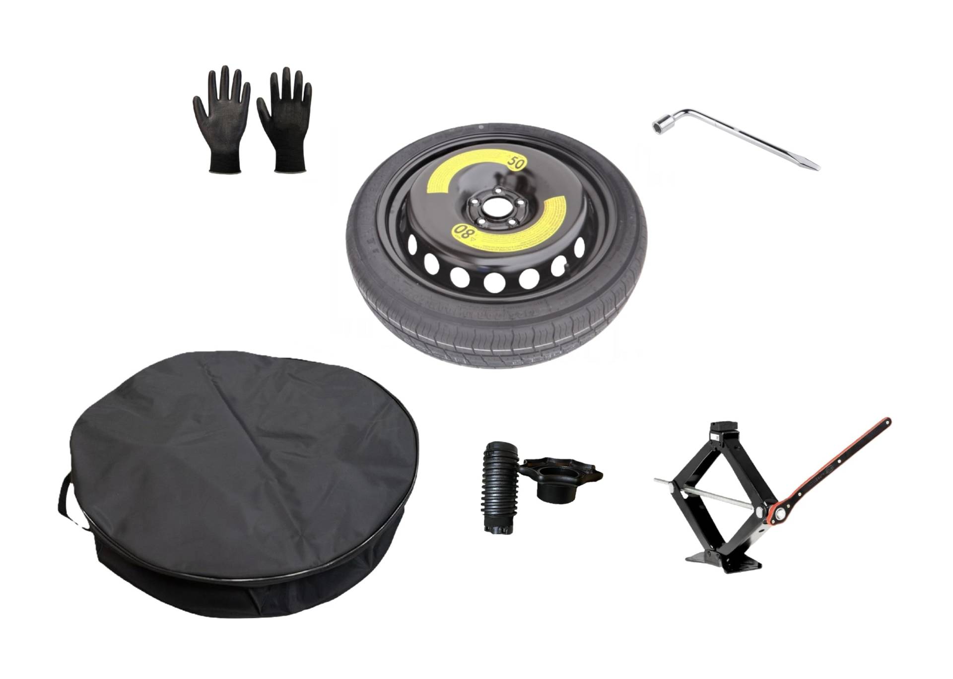Ersatzrad-Set 18 Zoll, kompatibel mit Cupra Formentor mit Wagenheber, Schlüssel, Schraube, Handschuhe und Tasche 125/70R18 Ersatzrad-Set 18 Zoll, kompatibel mit Cupra Formentor mit Wagenheber, Schlüssel, Schraube, Handschuhe und Tasche 125/70R18 von D'ANGELO 1988