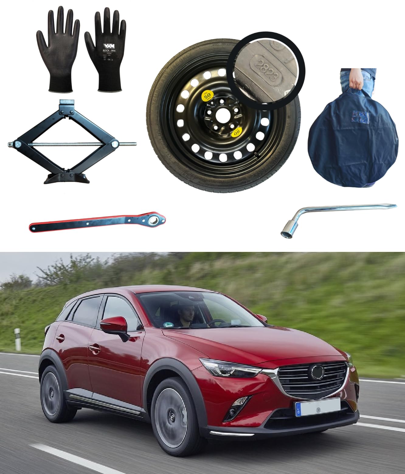 Notrad 16" kompatibel mit Mazda CX-3 mit Wagenheber, Schlüssel, Handschuhe und Tasche 125/90R16 Notrad 16" kompatibel mit Mazda CX-3 mit Wagenheber, Schlüssel, Handschuhe und Tasche 125/90R16 von D'ANGELO 1988