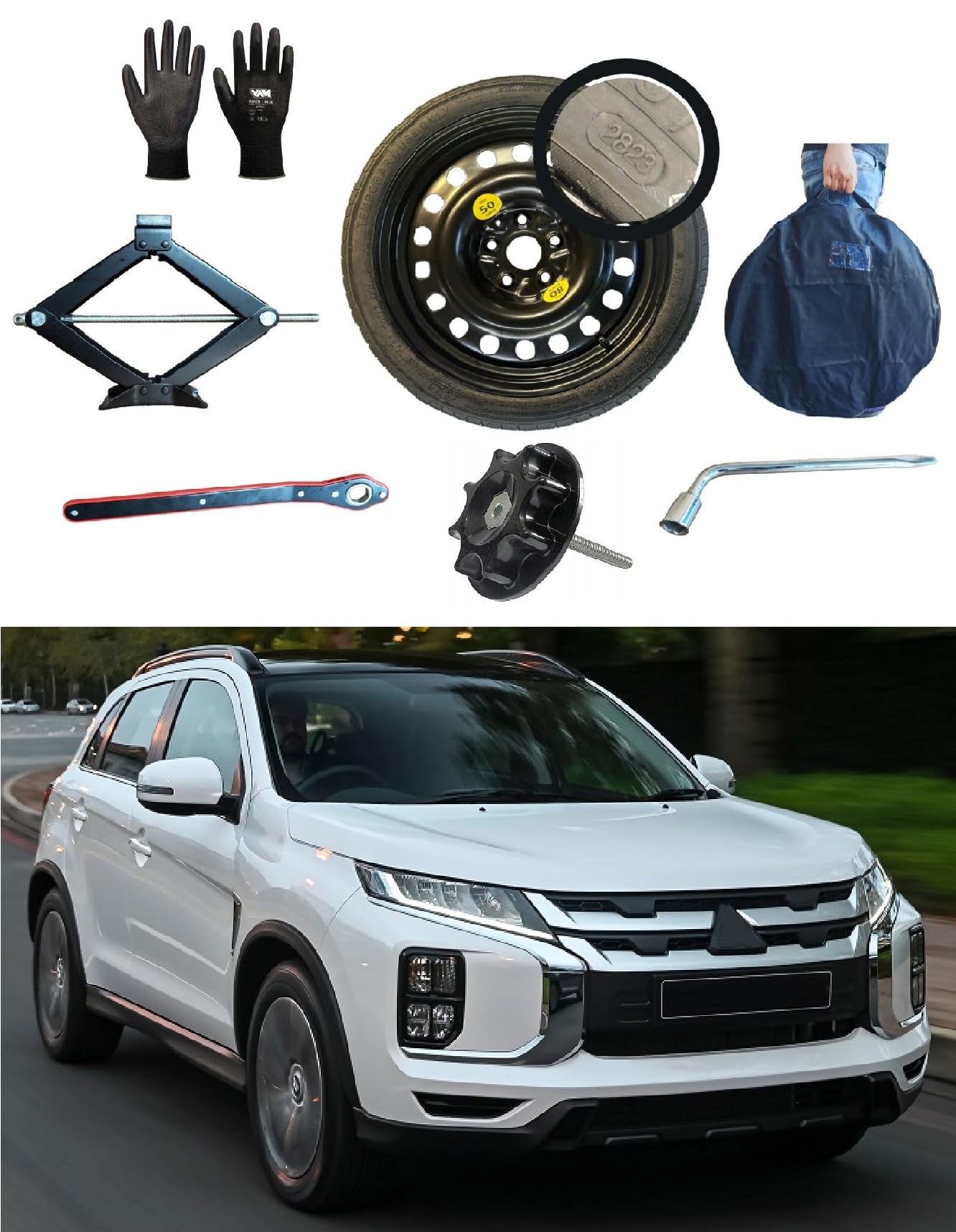 Notrad 16" kompatibel mit Mitsubishi ASX mit Wagenheber, Schlüssel, Schraube, Handschuhe und Tasche 145/90R16 Notrad 16" kompatibel mit Mitsubishi ASX mit Wagenheber, Schlüssel, Schraube, Handschuhe und Tasche 145/90R16 von D'ANGELO 1988