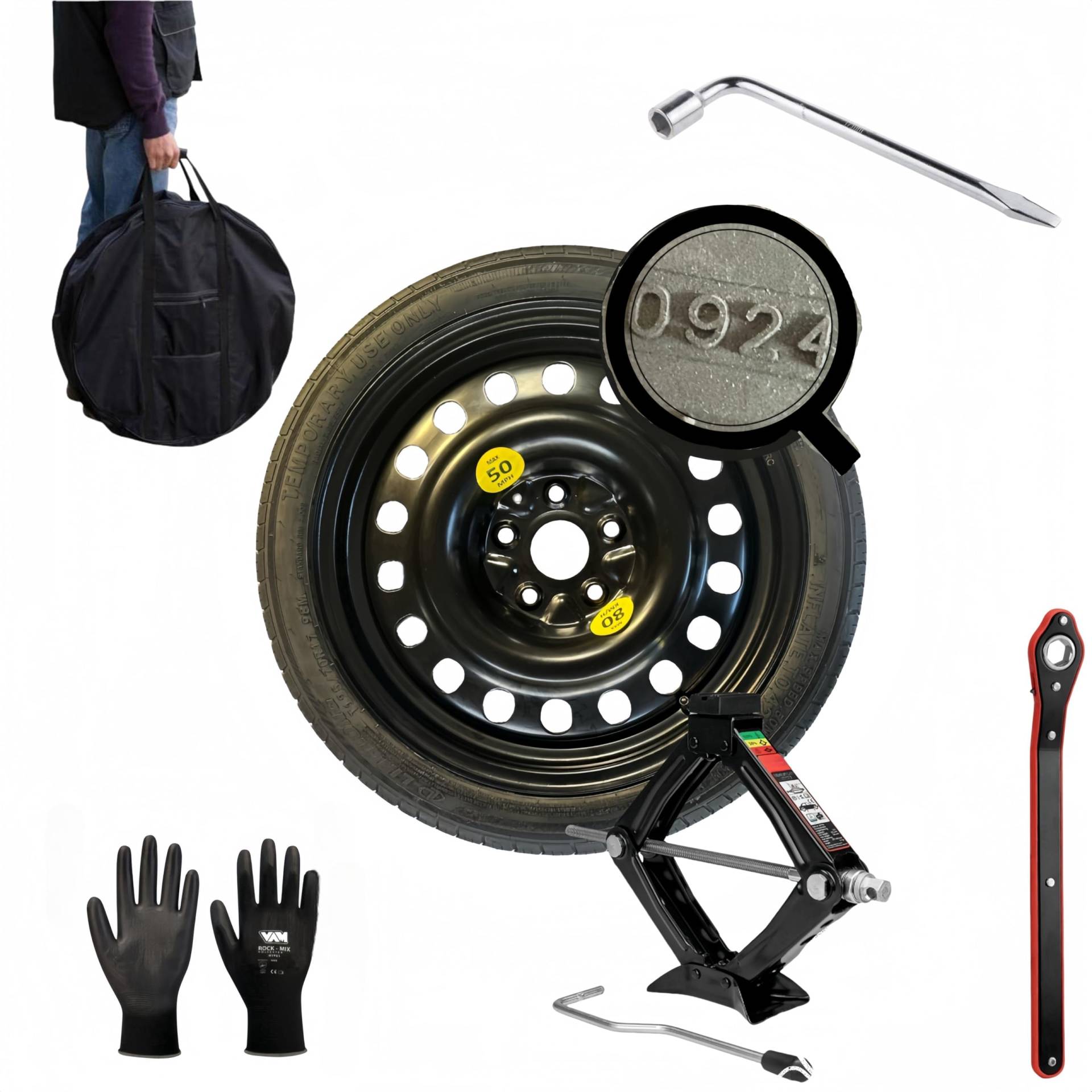 Notrad 17" kompatibel mit Mercedes Vito mit Wagenheber, Schlüssel, Handschuhe und Tasche Notrad 17" kompatibel mit Mercedes Vito mit Wagenheber, Schlüssel, Handschuhe und Tasche von D'ANGELO 1988