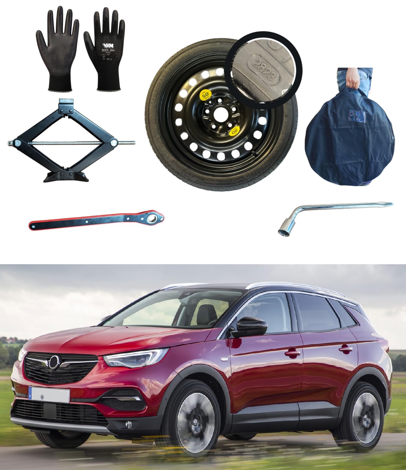 Notrad 17" kompatibel mit Opel Grandland X Hybrid mit Wagenheber, Schlüssel, Handschuhe und Tasche Notrad 17" kompatibel mit Opel Grandland X Hybrid mit Wagenheber, Schlüssel, Handschuhe und Tasche von D'ANGELO 1988