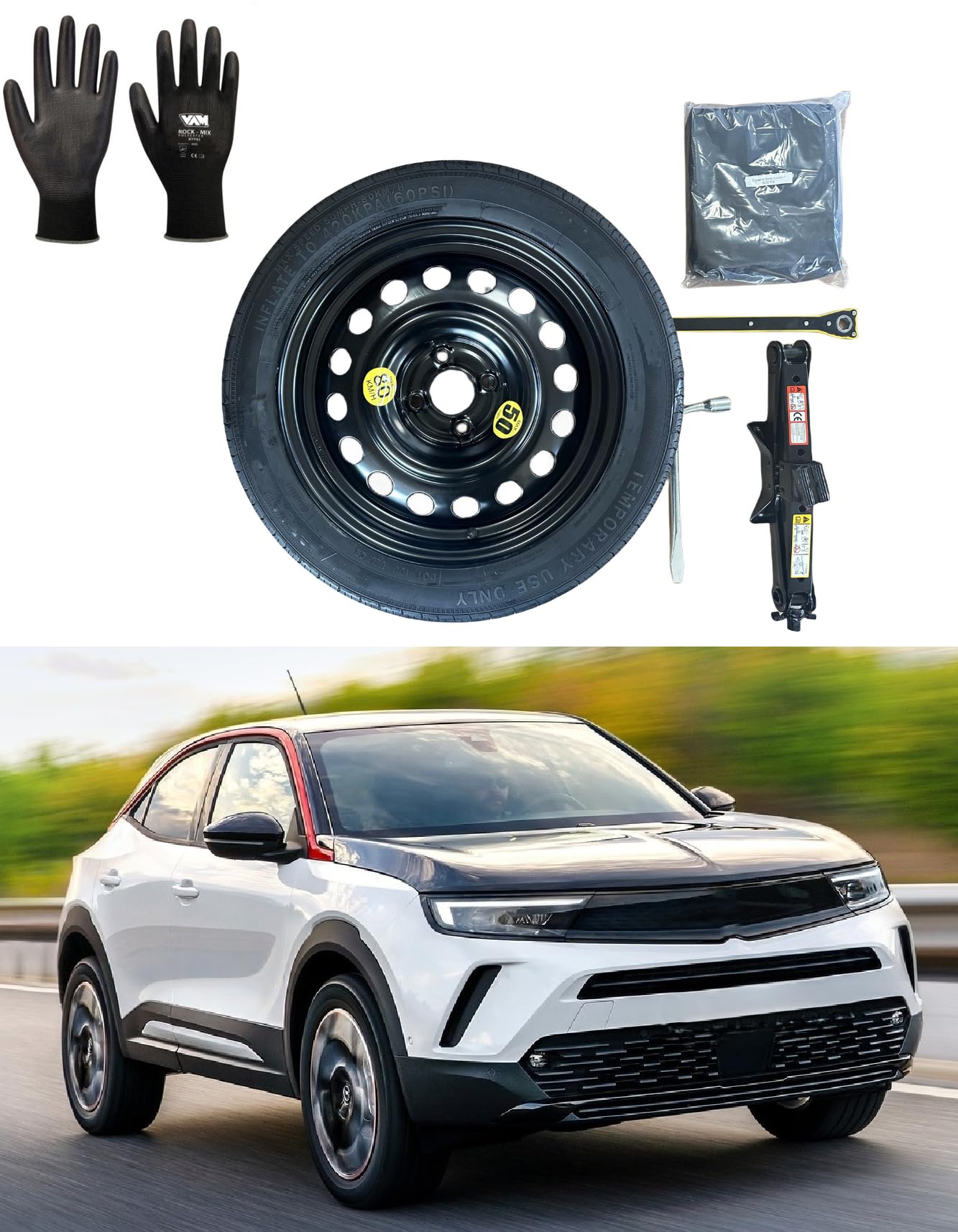Notrad 17" kompatibel mit Opel Mokka (2021>) mit Wagenheber, Schlüssel, Handschuhe und Tasche von D'ANGELO 1988