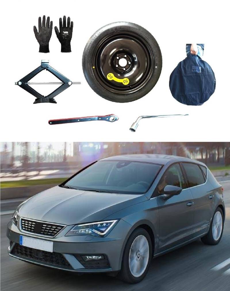 Notrad 17" kompatibel mit Seat Leon, mit Wagenheber, Schlüssel, Handschuhe und Tasche von D'ANGELO 1988
