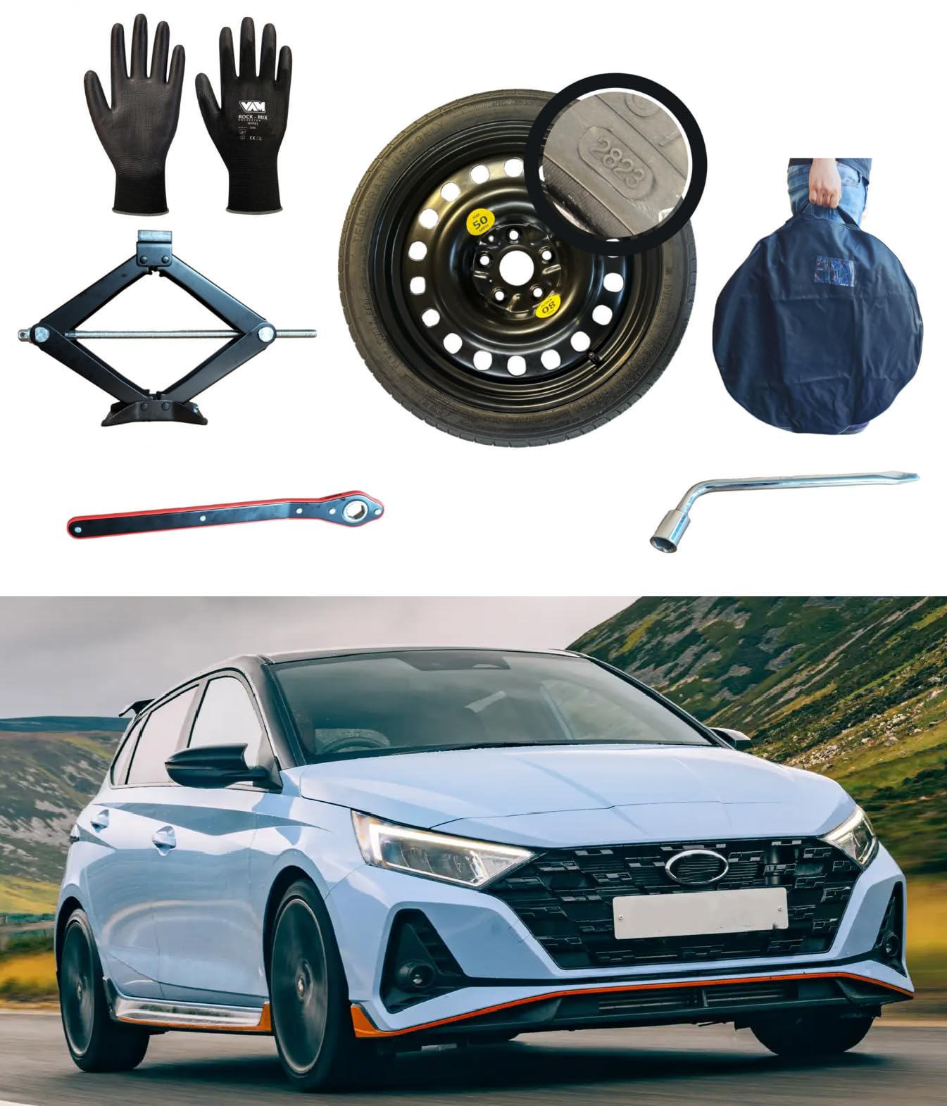 Notrad 18" kompatibel mit Hyundai I20N 1,6 T-GDI 204hp 2021> mit Wagenheber, Schlüssel, Handschuhe und Tasche Notrad 18" kompatibel mit Hyundai I20N 1,6 T-GDI 204hp 2021> mit Wagenheber, Schlüssel, Handschuhe und Tasche von D'ANGELO 1988