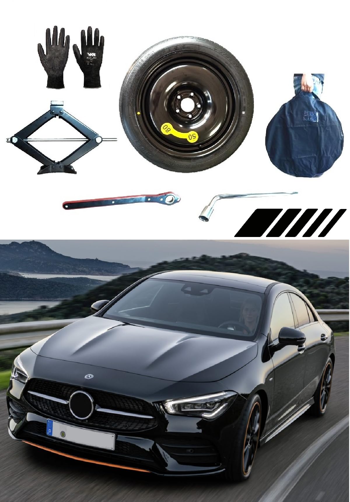 Notrad 18" kompatibel mit Mercedes CLA AMG mit Wagenheber, Schlüssel, Handschuhe und Tasche Notrad 18" kompatibel mit Mercedes CLA AMG mit Wagenheber, Schlüssel, Handschuhe und Tasche von D'ANGELO 1988