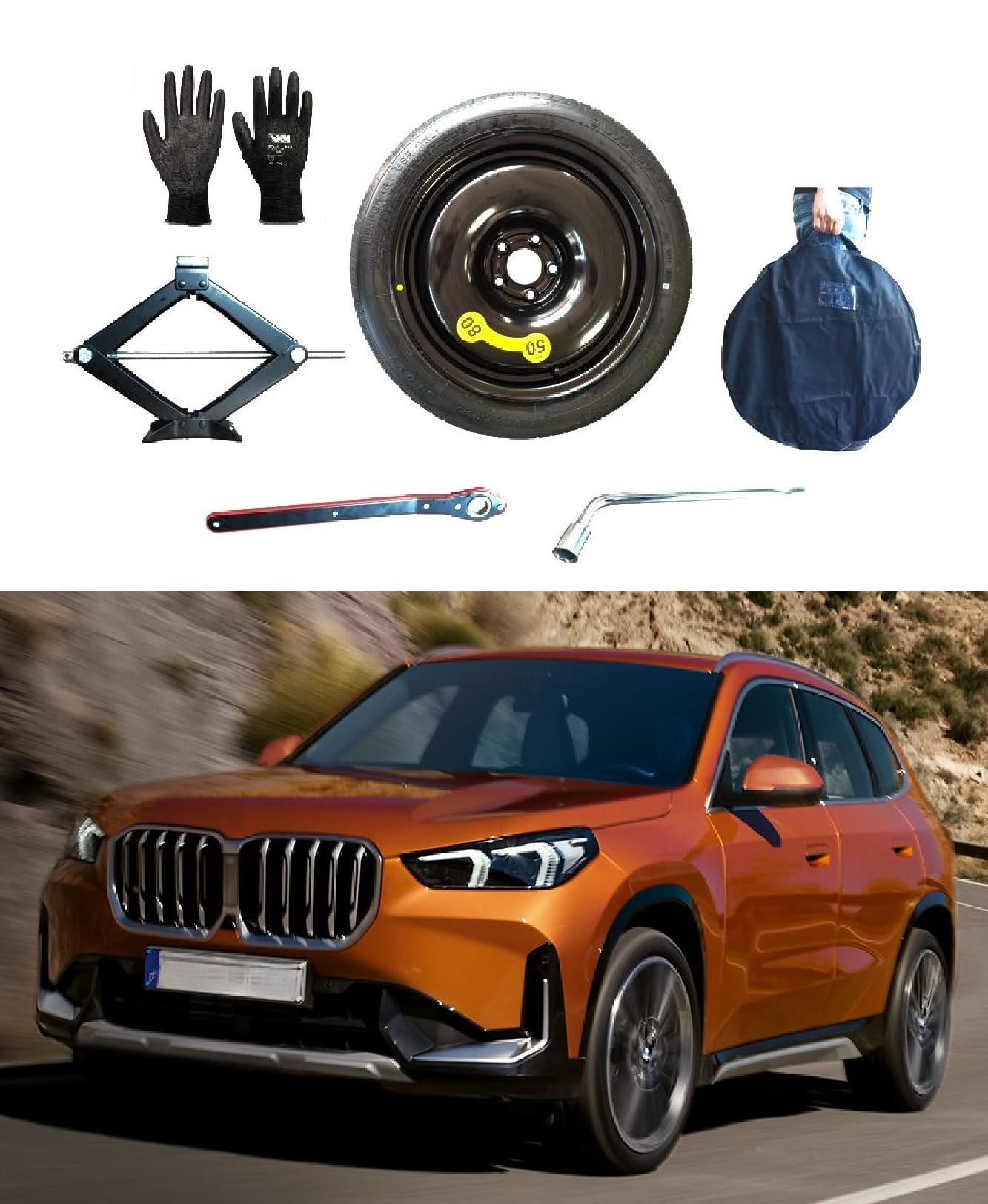 Notrad-Satz 17 Zoll kompatibel mit BMW X1 mit Wagenheber, Schlüssel und Tasche (2015>) von D'ANGELO 1988