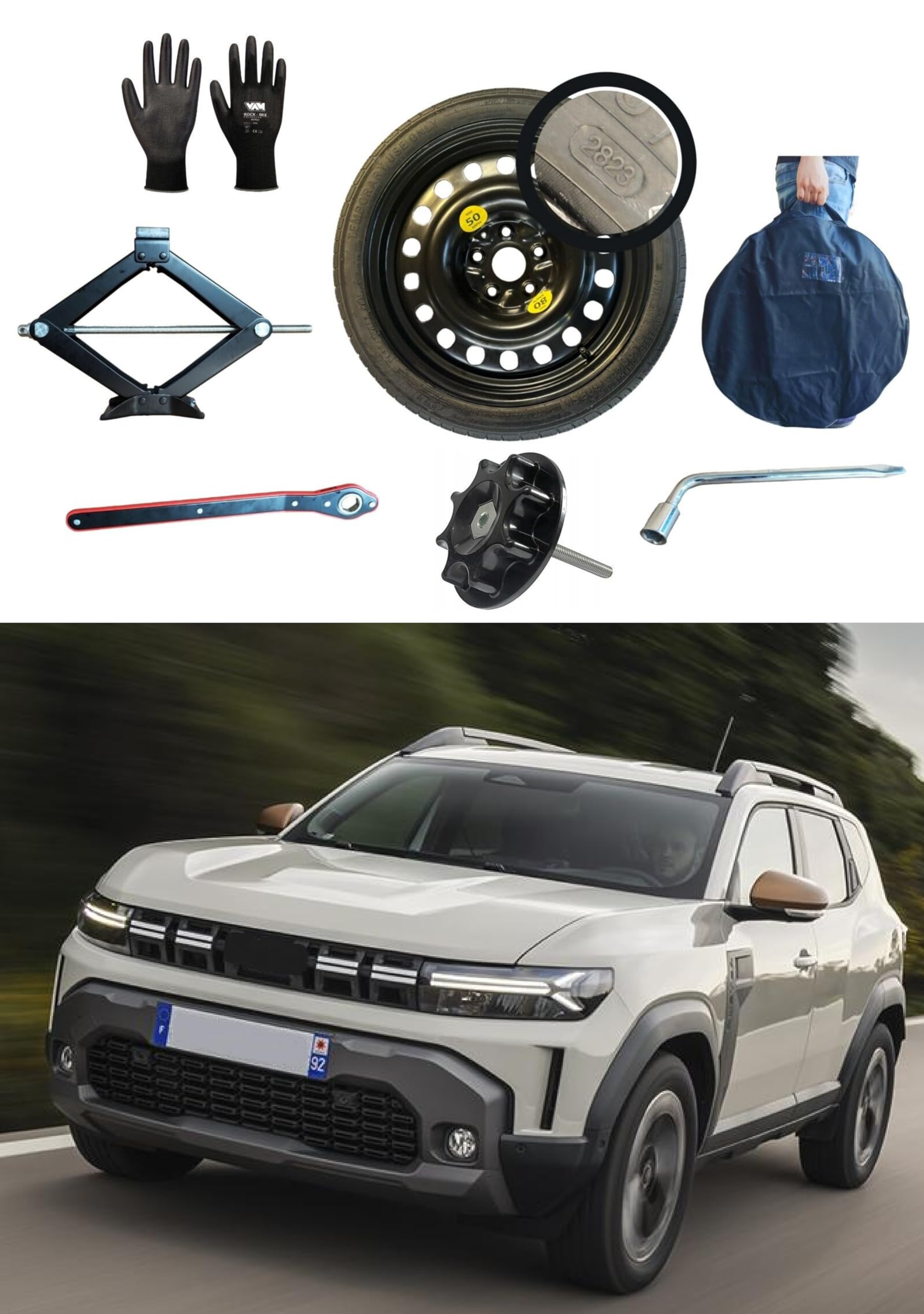 Notrad kompatibel mit Dacia Duster mit Wagenheber, Schlüssel, Befestigungsschraube, Handschuhe und Tasche 135/80R17 Notrad kompatibel mit Dacia Duster mit Wagenheber, Schlüssel, Befestigungsschraube, Handschuhe und Tasche 135/80R17 von D'ANGELO 1988