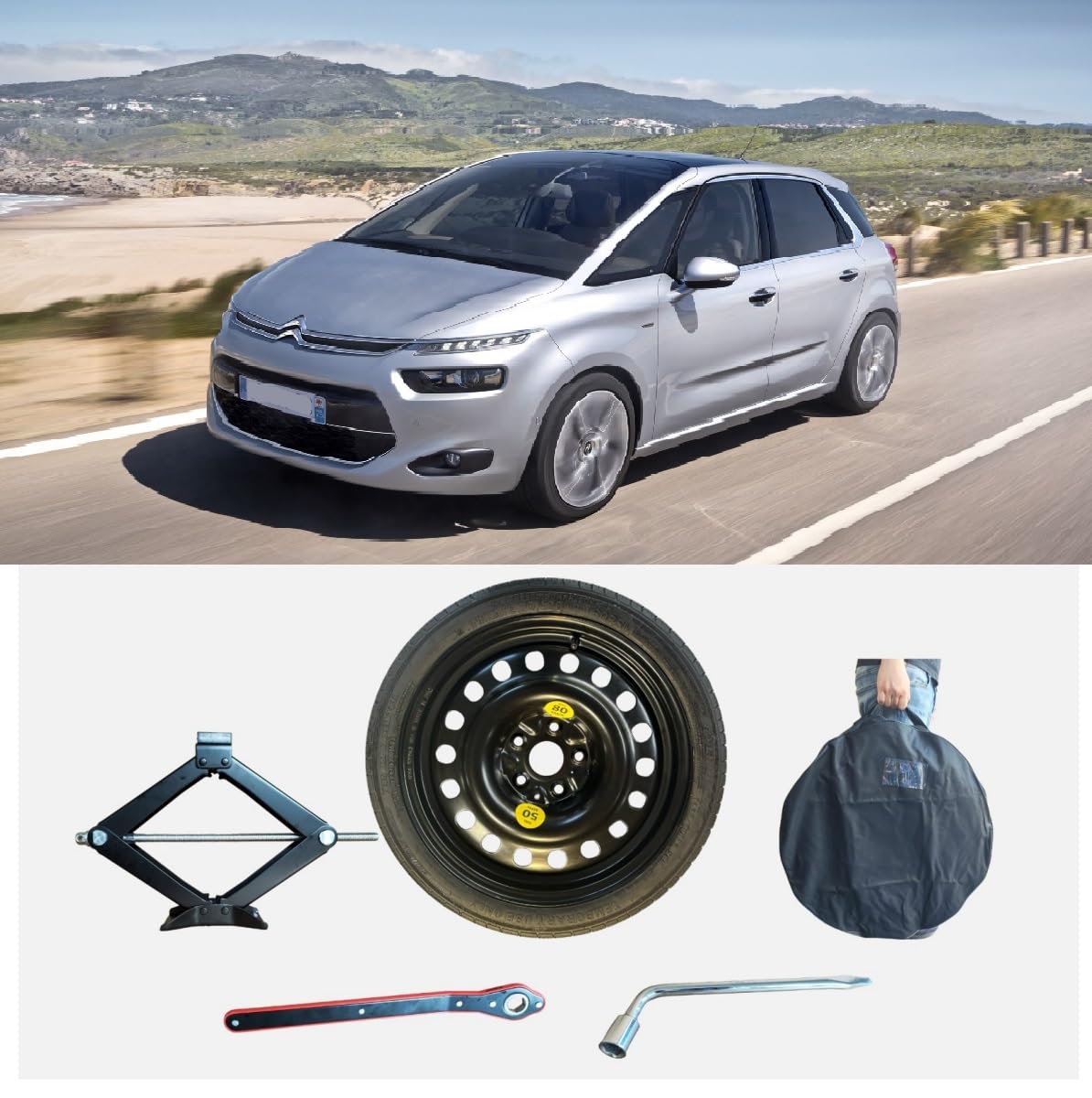 Notrad-satz 16 Zoll kompatibel mit Citroën C4 Picasso mit Wagenheber, Schlüssel und Tasche 125/85R16 Notrad-satz 16 Zoll kompatibel mit Citroën C4 Picasso mit Wagenheber, Schlüssel und Tasche 125/85R16 von D'ANGELO 1988