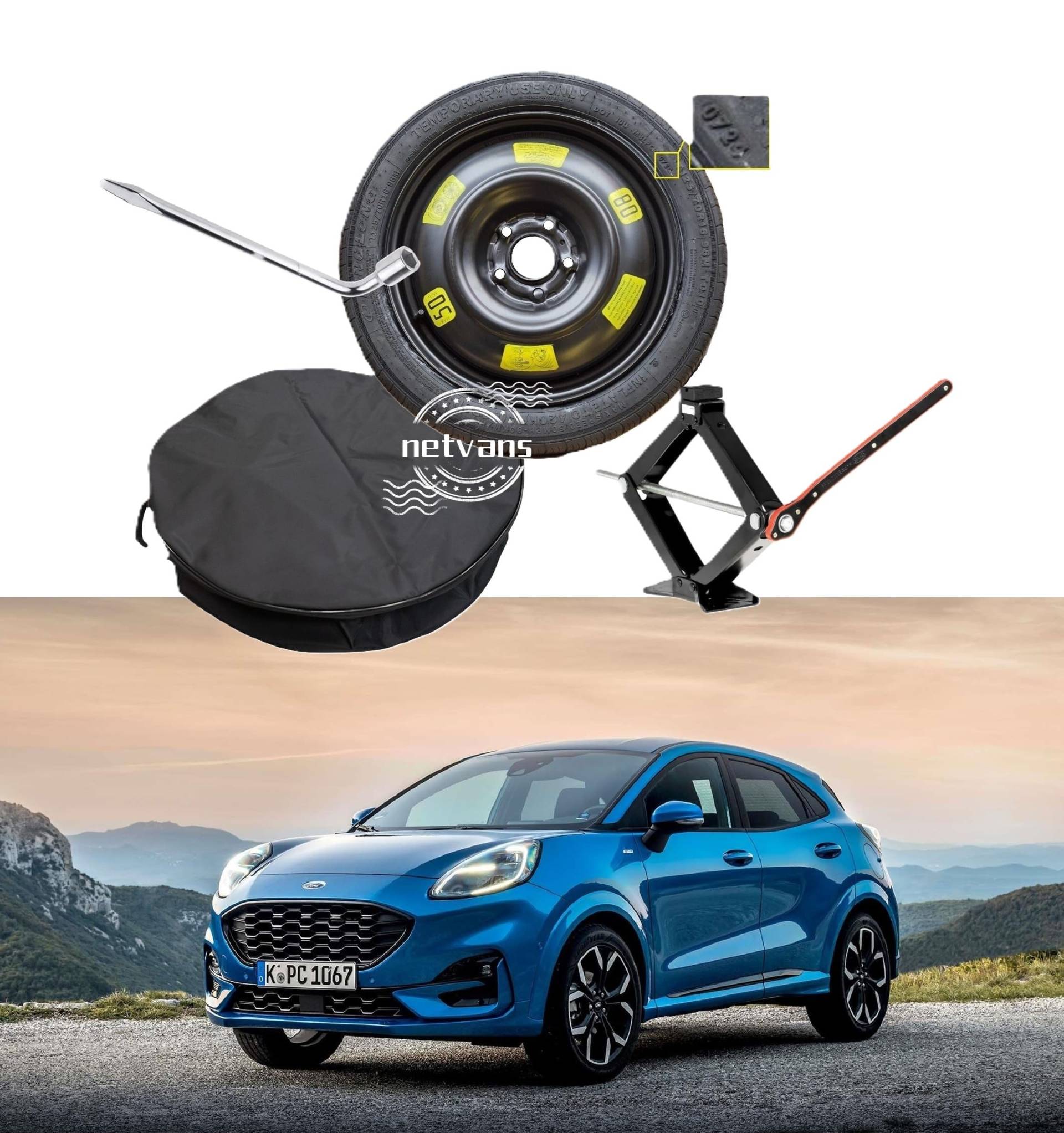 Notrad 16" kompatibel mit Ford Puma, mit Wagenheber, Schlüssel und Tasche (OK Megabox) von D'ANGELO 1988