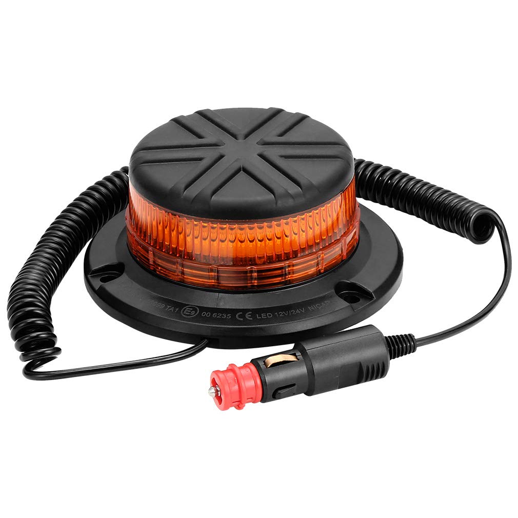 D-TECH 12/24V LED Frontblitzer Rundumleuchte Amber Notlicht-Leuchtfeuer für LKWs Traktoren Orange Rundumleuchte Mit Magnetfuß, von D-TECH