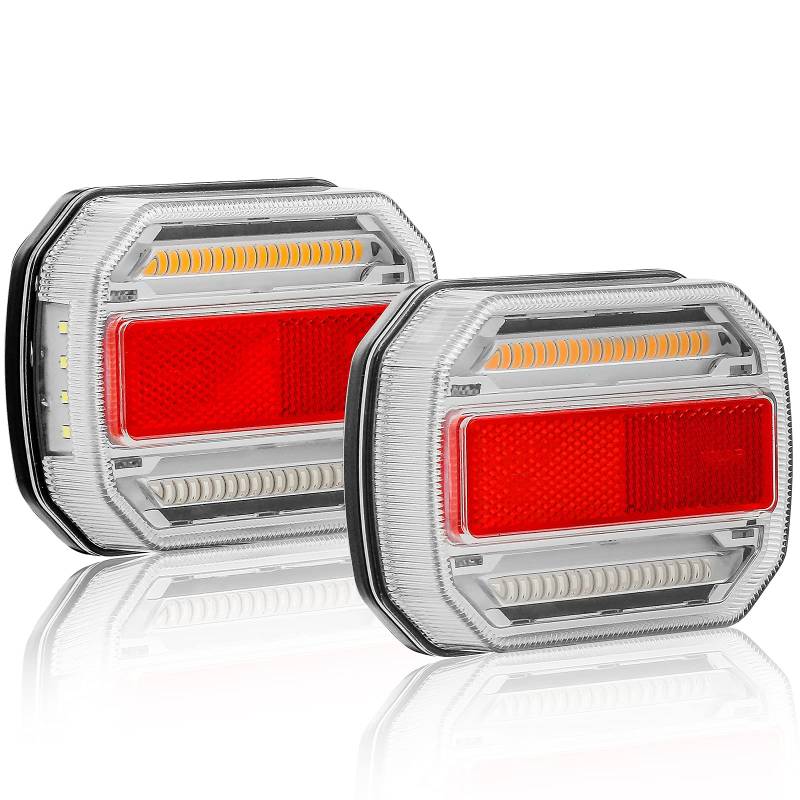 D-TECH 2Stück 12V 24V LED-Anhänger-Rückleuchten,Anhänger-Rücklichter,5Funktionen Anhänger-Lichter, Dynamischer Blinker Kennzeichenbeleuchtung Neon-Rücklicht für Anhänger Bootsanhänger Vans Emark IP67 von D-TECH