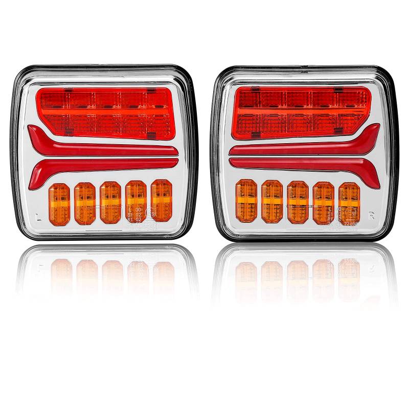 D-TECH 2Stück 12V 24V LED-Anhänger-Rückleuchten,Anhänger-Rücklichter,5Funktionen Anhänger-Lichter, Dynamischer Blinker Kennzeichenbeleuchtung Neon-Rücklicht für Anhänger Bootsanhänger Vans Emark IP67 von D-TECH