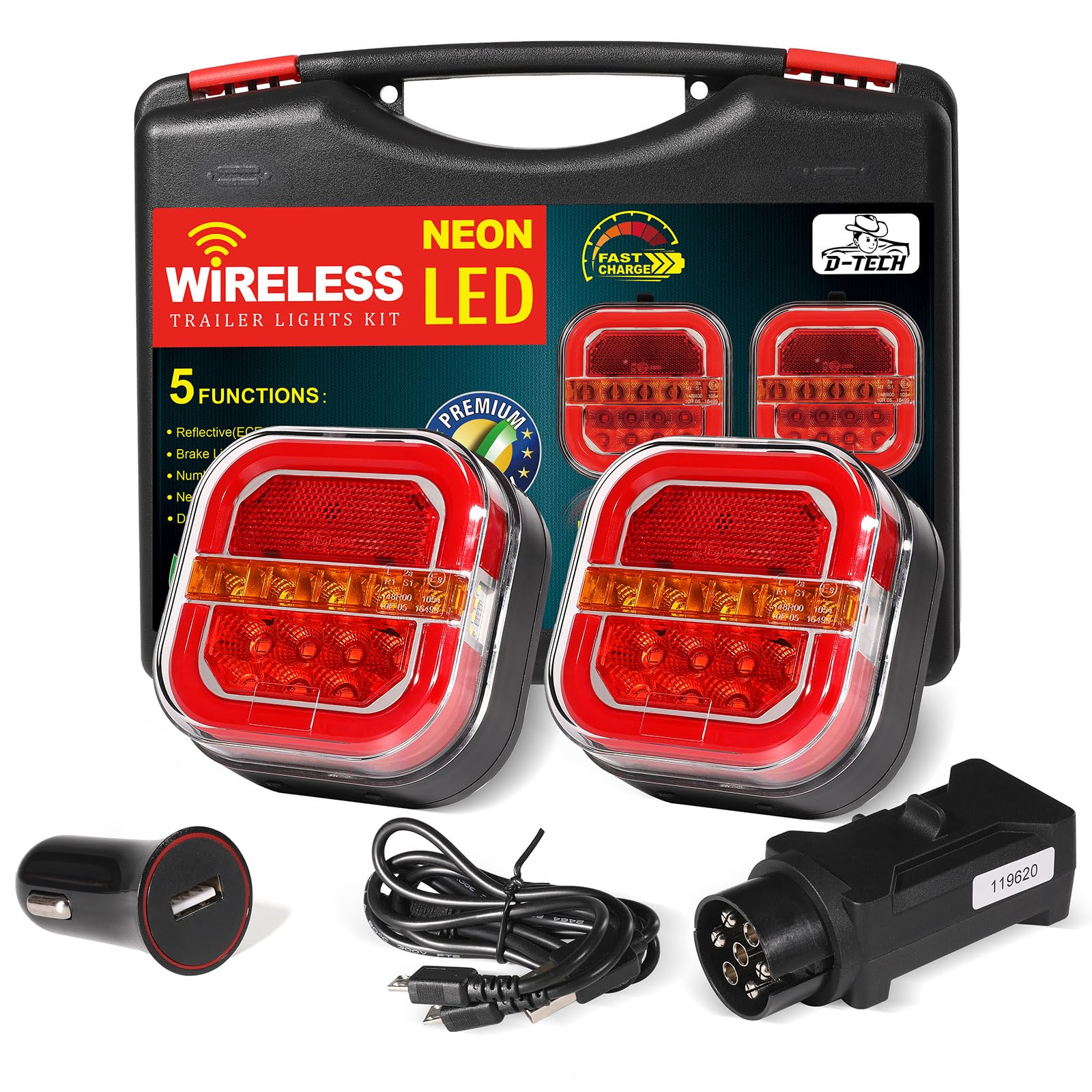 D-TECH Kabellos LED rückleuchten anhänger mit magnet,Radio LED Rückleuchten Set Bluetooth Beleuchtungs LED Set für Anhänger,LKW,Wohnwagen,Dynamischem Blinker Kabellose Akku Anhänger Rücklicht von D-TECH