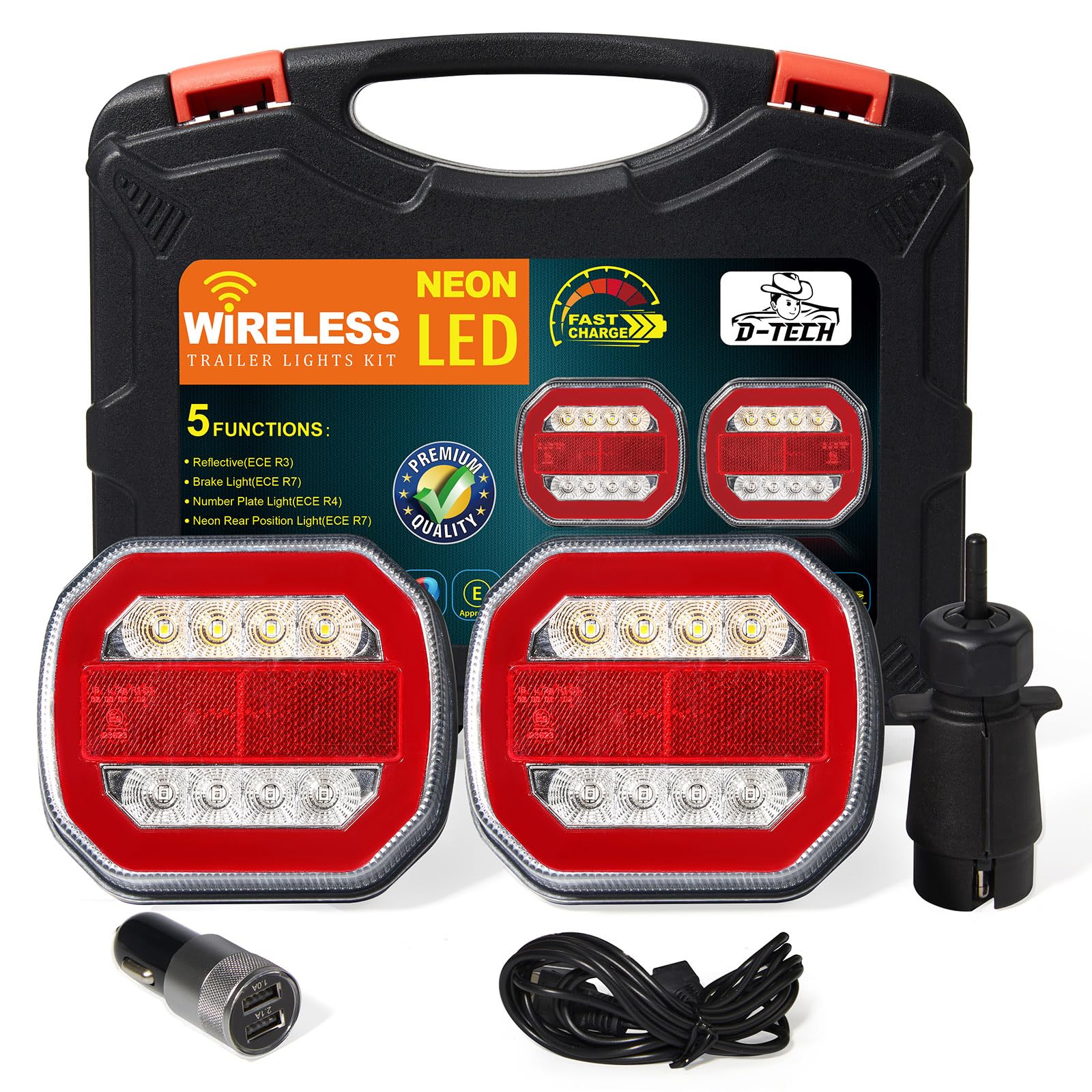 D-TECH Kabellos led rückleuchten anhänger mit magnet,Kabelloser Leuchtensatz mit dynamischem Blinker,12V 24V Universal Wiederaufladbare LED Rückleuchten Kabellos Magnetisch Akku Rücklicht Anhänger von D-TECH