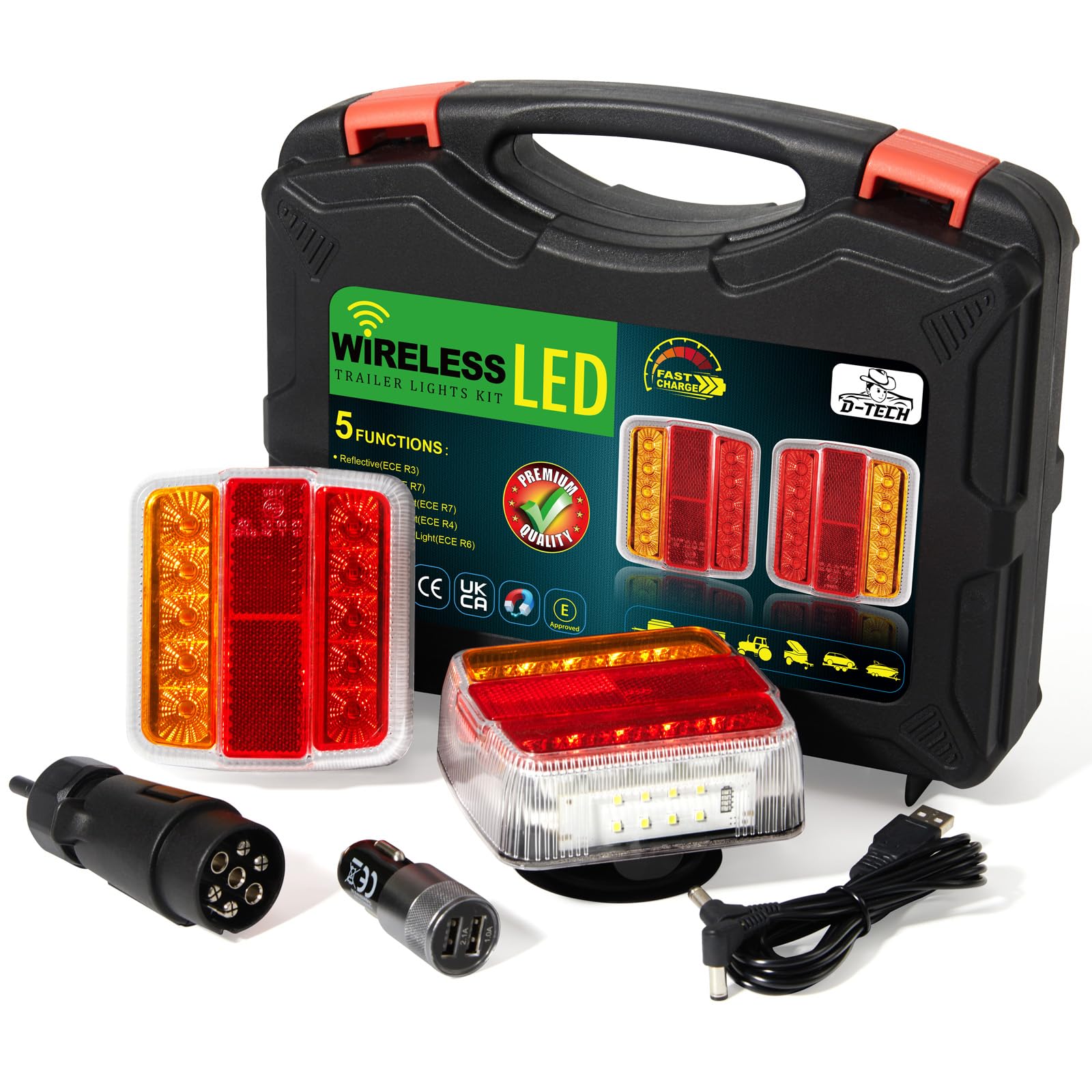 D-TECH Wasserdicht Kabellos LED Rückleuchten mit Magnet 12V 24V Bluetooth LED Rückleuchten Set für Anhänger,Traktor,LKW, ECE R10 EMC Genehmigt,Kabellos LED Magnetisch Akku Rückleuchten Anhänger von D-TECH