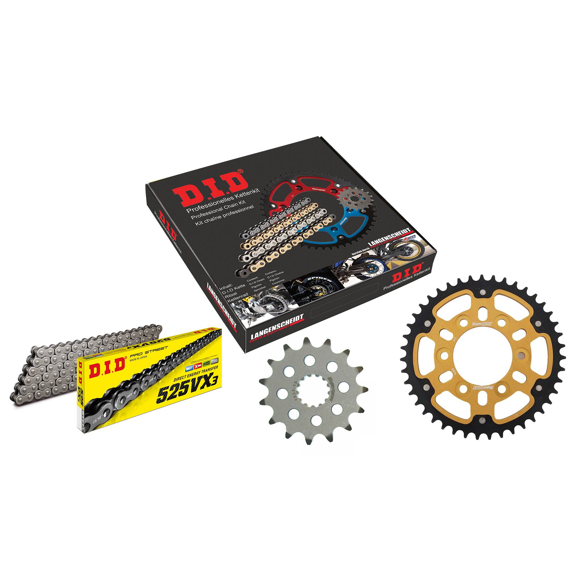 D.I.D. Supersprox Kettenkit Stealth 525VX3 Niet X 15/43/116 gold für Kawasaki D.I.D. Supersprox Kettenkit Stealth 525VX3 Niet X 15/43/116 gold für Kawasaki von D.I.D. Supersprox