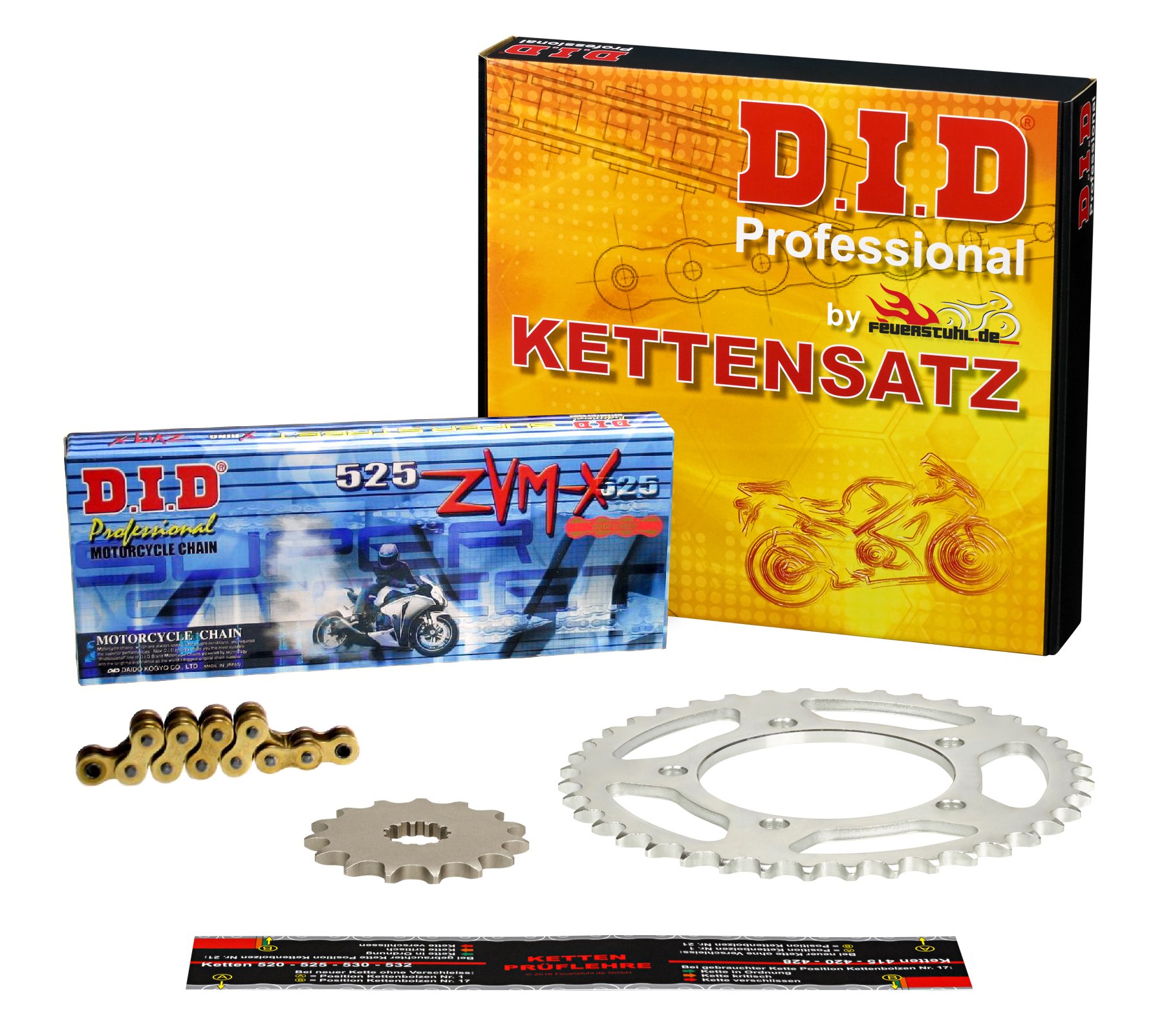 Kettensatz Kawasaki ZX-10R, 2008-2010, Typ ZXT00E, ZXT00F, DID X-Ring (ZVM-X gold) super verstärkt von Feuerstuhl.de GmbH