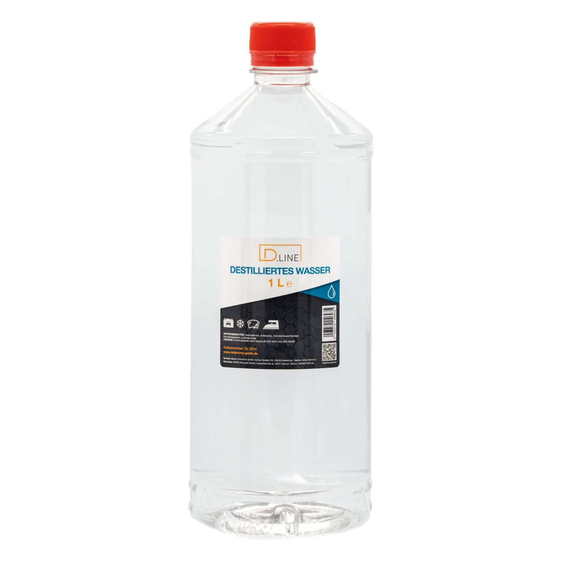 D.LINE Destilliertes Wasser 1 Liter, Entmineralisiert nach Vorschrift VDE 0510 und DIN 43530 von D.LINE