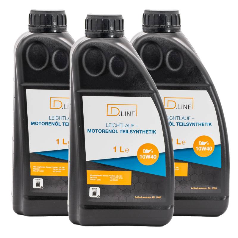 D.LINE Motorenöl, LEICHTLAUF-TEILSYNTHETIK | 10W-40 (3x 1 Liter) von D.LINE