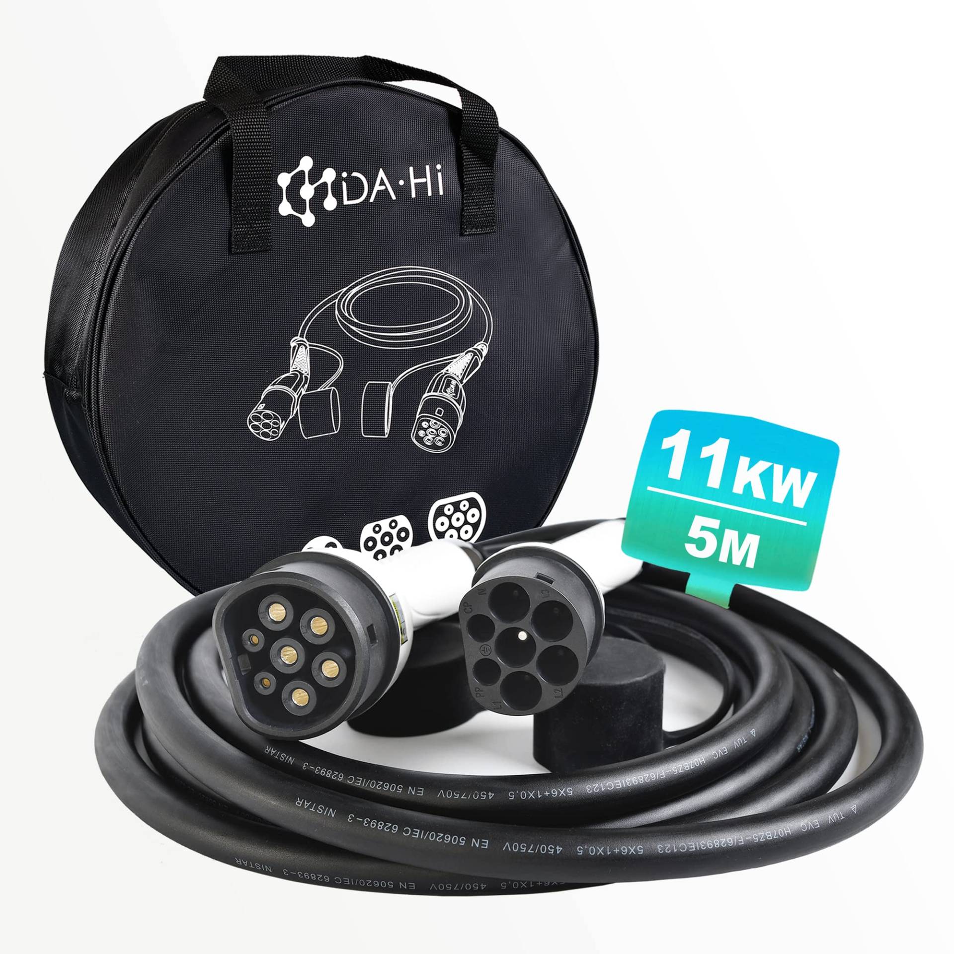 DA • Hi EV Ladekabel Typ 2 11KW 5m 16A 3 phasig für Elektroauto und PHEV kompatibel mit ID.3 ID.4 i3 i3s Kona Corsa-e XC40 e-Golf e-Tron EQA EQB EQC EQV Q5/7/8 e2008 e-208 u.a., IP54 weiß/schwarz DA • Hi EV Ladekabel Typ 2 11KW 5m 16A 3 phasig für Elektroauto und PHEV kompatibel mit ID.3 ID.4 i3 i3s Kona Corsa-e XC40 e-Golf e-Tron EQA EQB EQC EQV Q5/7/8 e2008 e-208 u.a., IP54 weiß/schwarz von DA • Hi