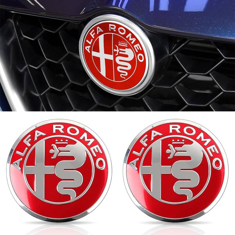 2 Psc Emblem Schwarz für Alfa Romeo Giulia Stelvio Giulietta 2017-2020,74mm Emblem Logo Aufkleber für Lenkrad Zubehör/Motorhaube Vorne und Hinten und Kofferraum Logo Key Remote Control Emblem von DADYM
