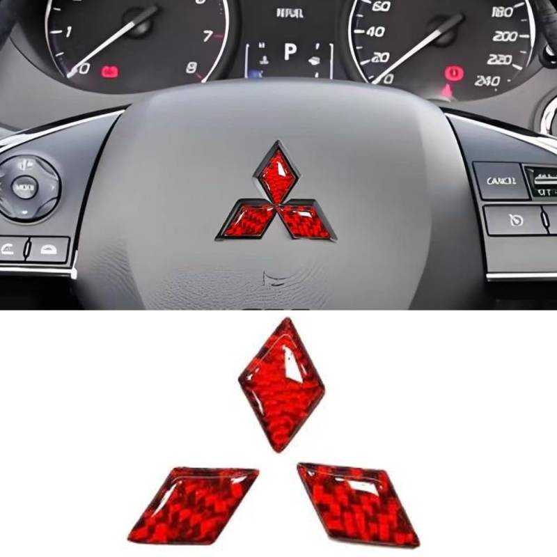 Auto Emblem Logo für Mitsubishi ASX 2 (II) I 2023-2025,Emblem Logo Aufkleber für Motorhaube Vorne und Hinten und Kofferraum Logo Abzeichen 3D Aufkleber,Red- von DADYM