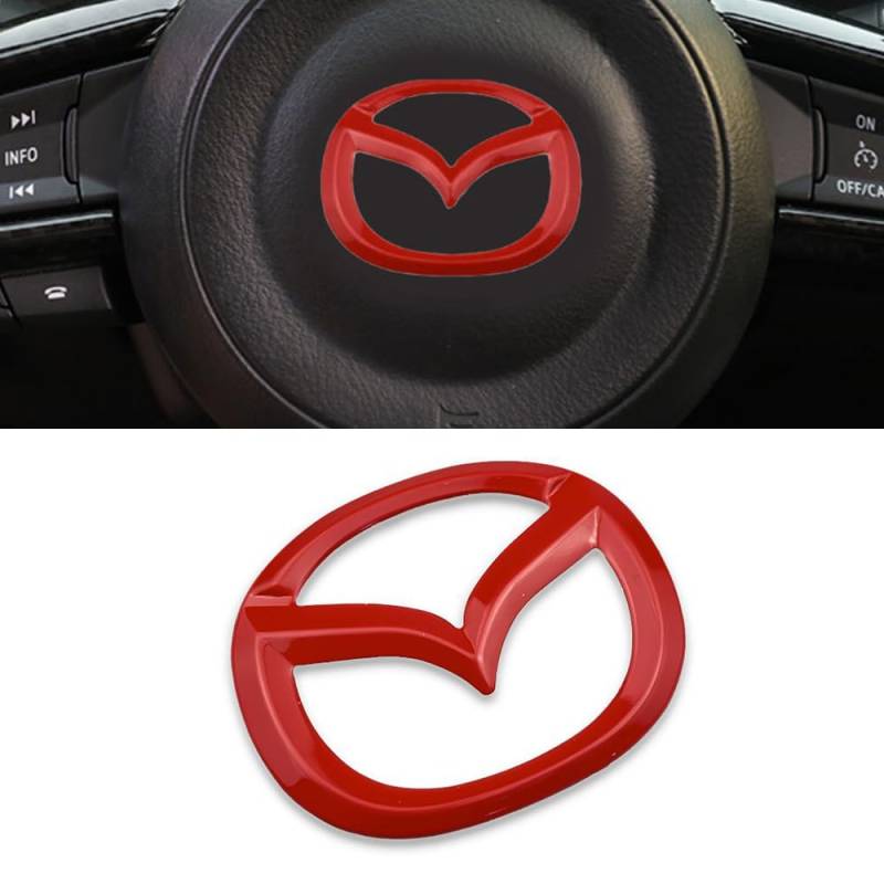 DADYM 1 Psc Emblem Schwarz für Mazda 3 6 CX-3 CX-5 CX-9,4.5cm X 5.7cm Emblem Logo Aufkleber für Lenkrad Zubehör/Motorhaube Vorne und Hinten und Kofferraum Logo Key Remote Control Emblem,Red von DADYM